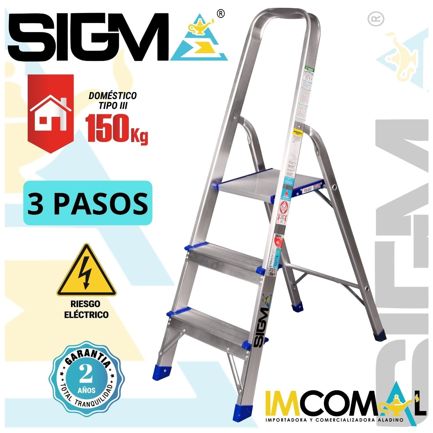 ESCALERA ALUMINIO BANQUETA DE 3 PASOS. CAP.MAX.DE CARGA:150KG.TIPO III (DOMESTICA) - 1