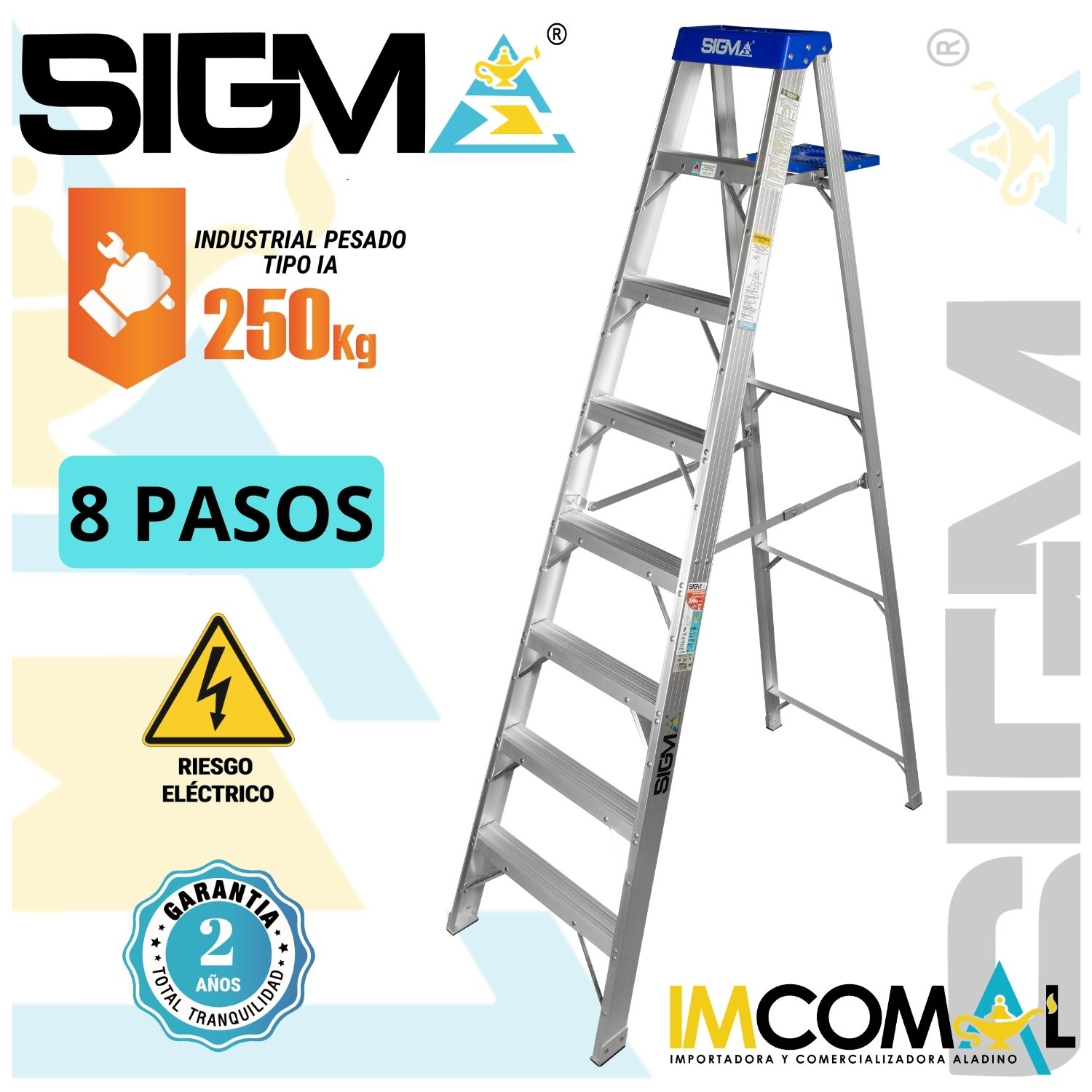 ESCALERA ALUMINIO TIJERA SIMPLE ACCESO DE 8 PASOS. CARGA MAX.: 250 KG. TIPO IA. INDUSTRIAL PESADO - 1