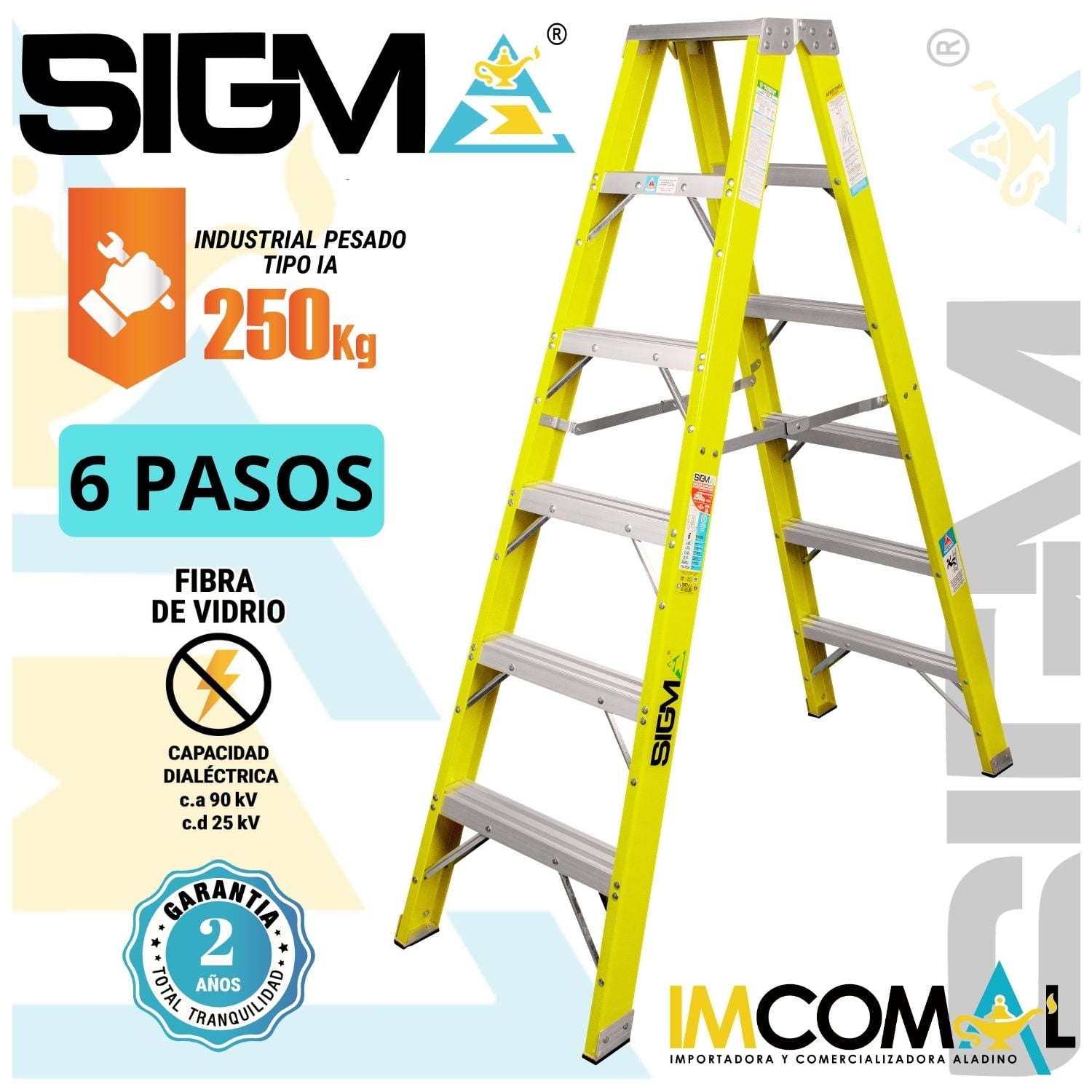 ESCALERA FIBRA DE VIDRIO TIJERA DOBLE ACCESO DE 6 PASOS. CARGA MAX:250 KG. TIPO IA INDUSTRIAL PESADO - 1