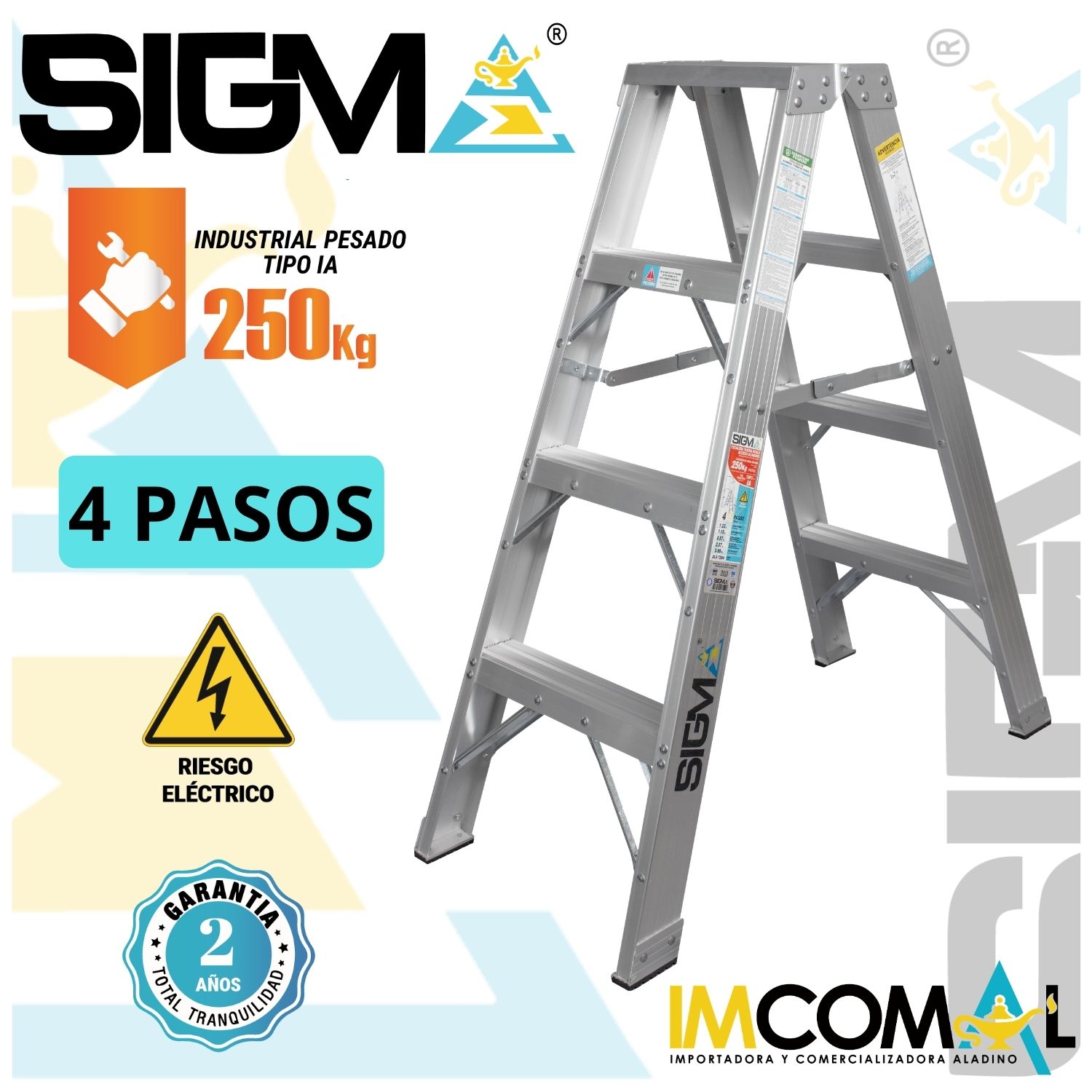 ESCALERA ALUMINIO TIJERA DOBLE ACCESO DE 4 PASOS. CARGA. MAX.: 250 KG. TIPO IA INDUSTRIAL PESADO - 1