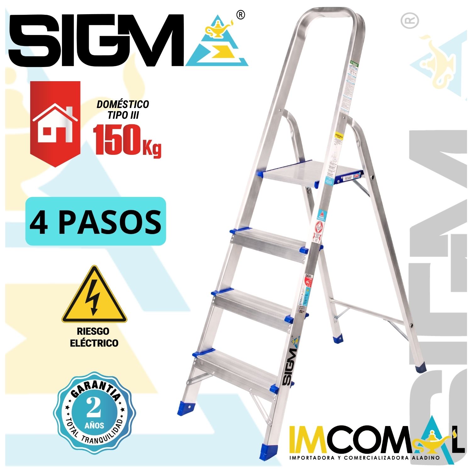 ESCALERA ALUMINIO BANQUETA DE 4 PASOS. CAP. MAX. DE CARGA: 150 KG. TIPO III (DOMESTICA) - 1
