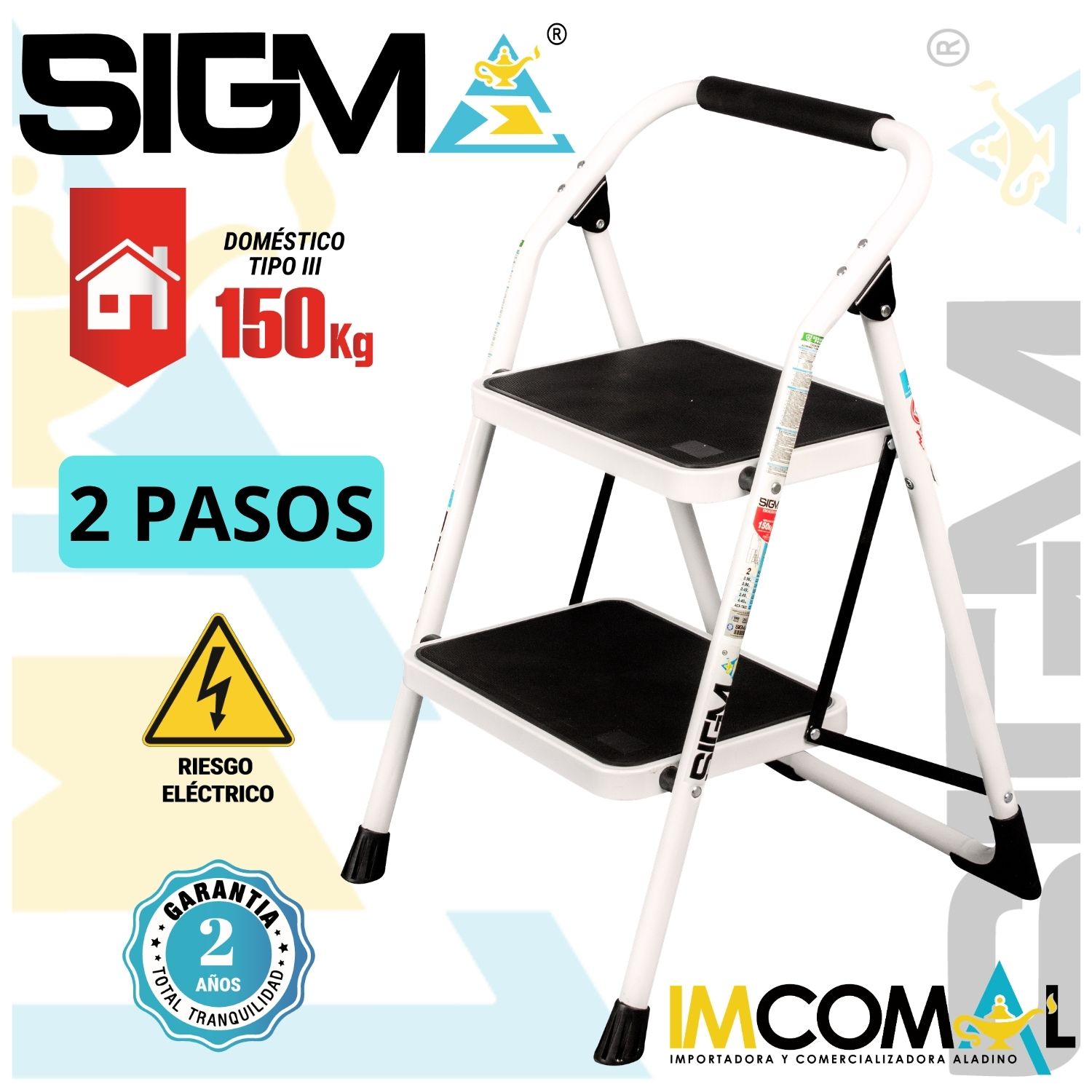 ESCALERA ACERO TABURETE DE 2 PASOS. CAP. MAX. DE CARGA: 150 KG. TIPO III (DOMESTICA) - 1