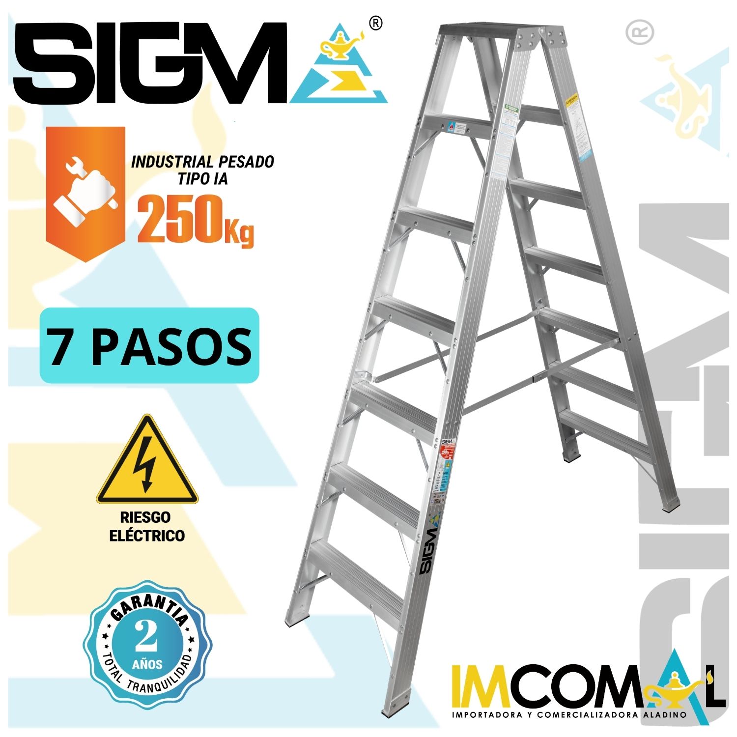 ESCALERA ALUMINIO TIJERA DOBLE ACCESO DE 7 PASOS. CARGA. MAX.: 250 KG. TIPO IA INDUSTRIAL PESADO - 1