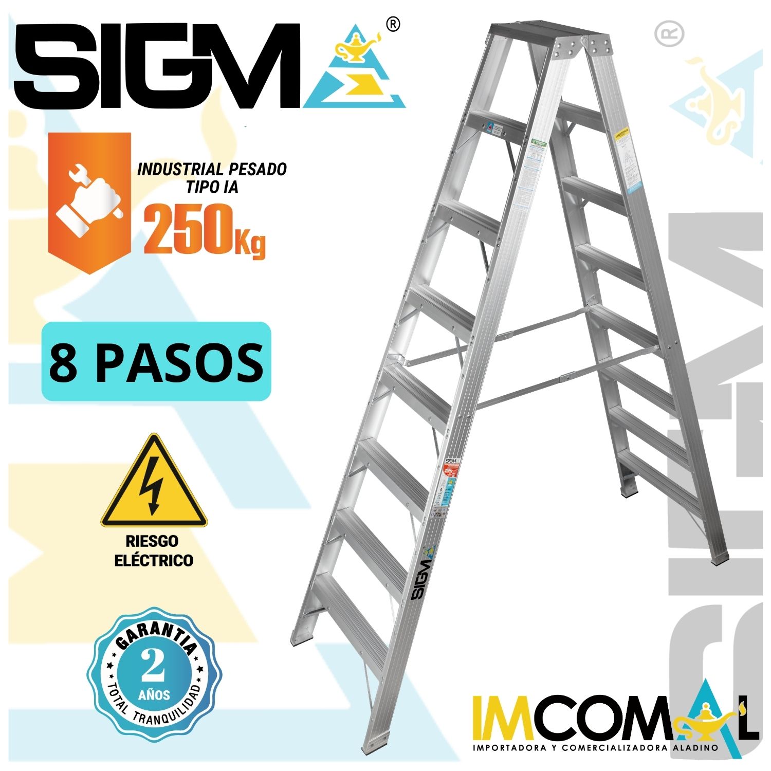 ESCALERA ALUMINIO TIJERA DOBLE ACCESO DE 8 PASOS. CARGA. MAX.: 250 KG. TIPO IA INDUSTRIAL PESADO - 1
