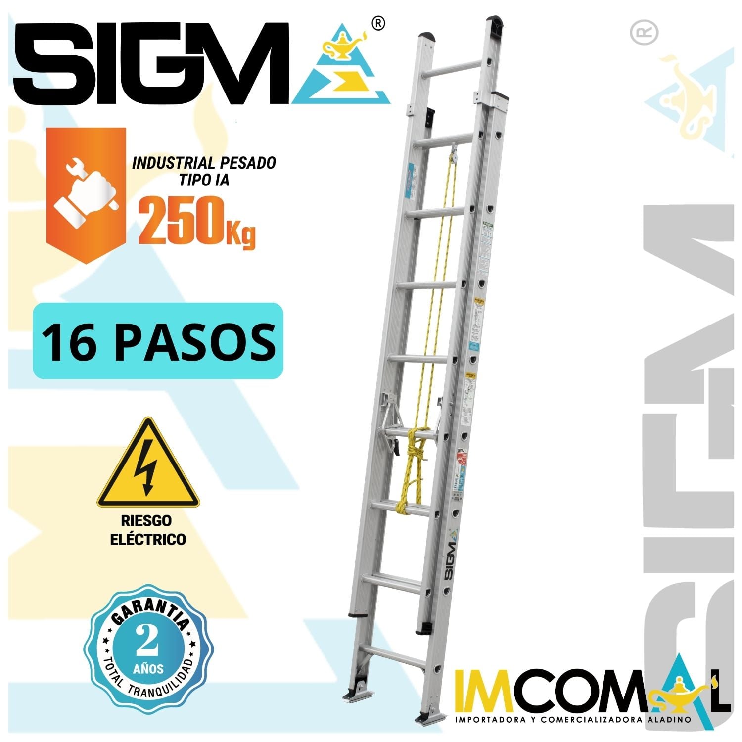 ESCALERA ALUMINIO TELESCÓPICA DE 16 PASOS. CAP. MAX. DE CARGA: 250 KG. TIPO IA (INDUSTRIAL PESADO) - 1