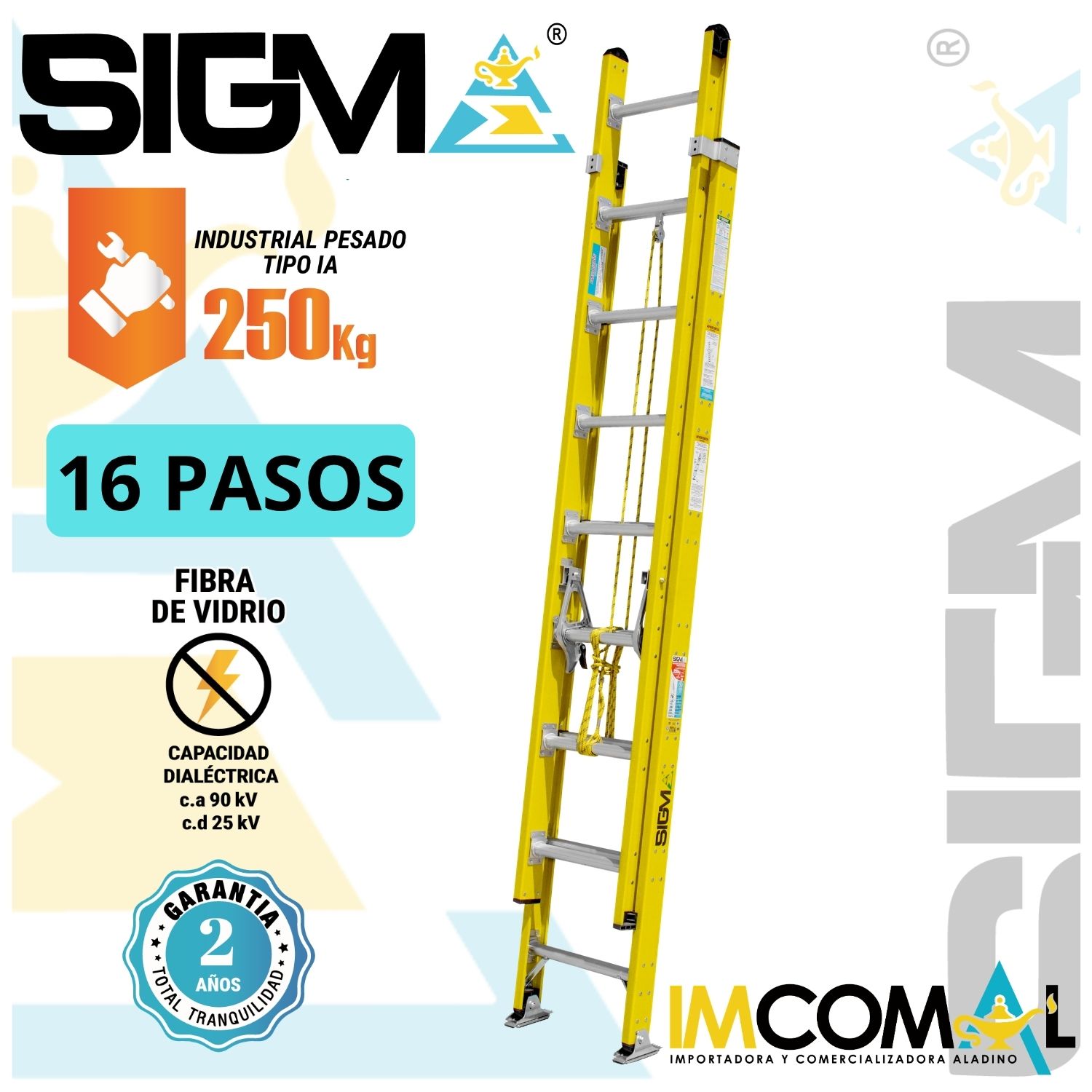 ESCALERA FIBRA DE VIDRIO TELESCÓPICA DE 16 PASOS. CAP. MAX. DE CARGA: 250 KG. TIPO IA (INDUSTRIAL PESADO) - 1