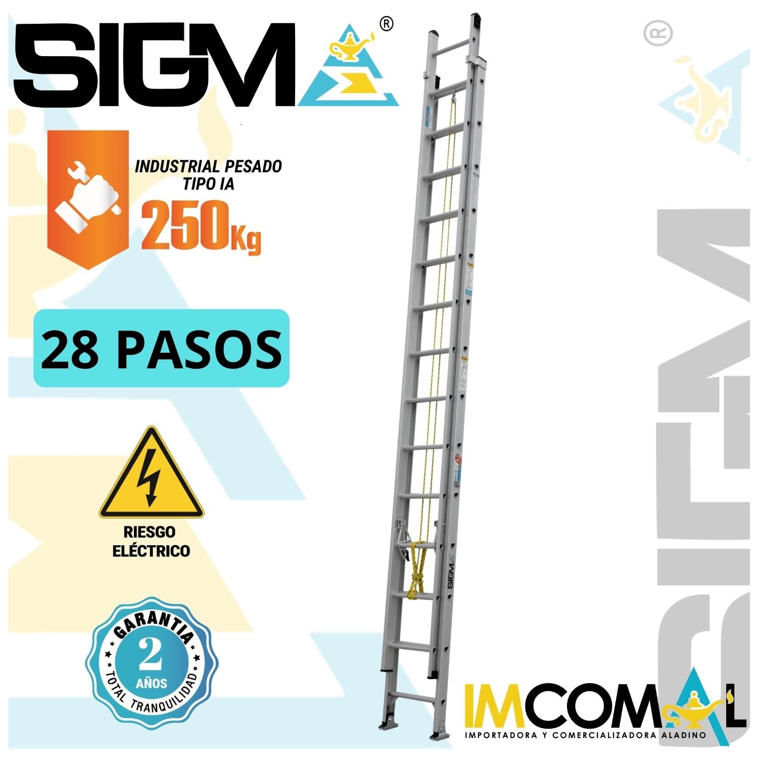 ESCALERA ALUMINIO TELESCÓPICA DE 28 PASOS. CAP. MAX. DE CARGA: 250 KG. TIPO IA (INDUSTRIAL PESADO) - 1