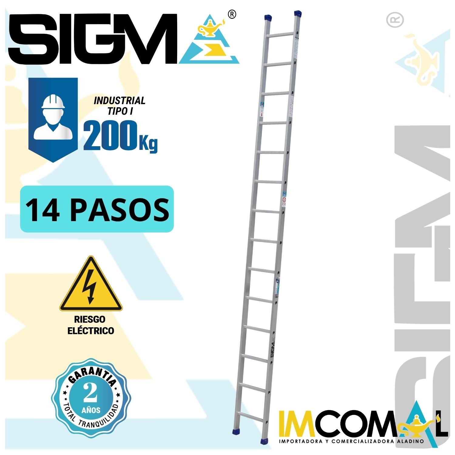 ESCALERA ALUMINIO ARRIMO DE 14 PASOS. CAP. MAX. DE CARGA: 200 KG. TIPO I (INDUSTRIAL) - 1