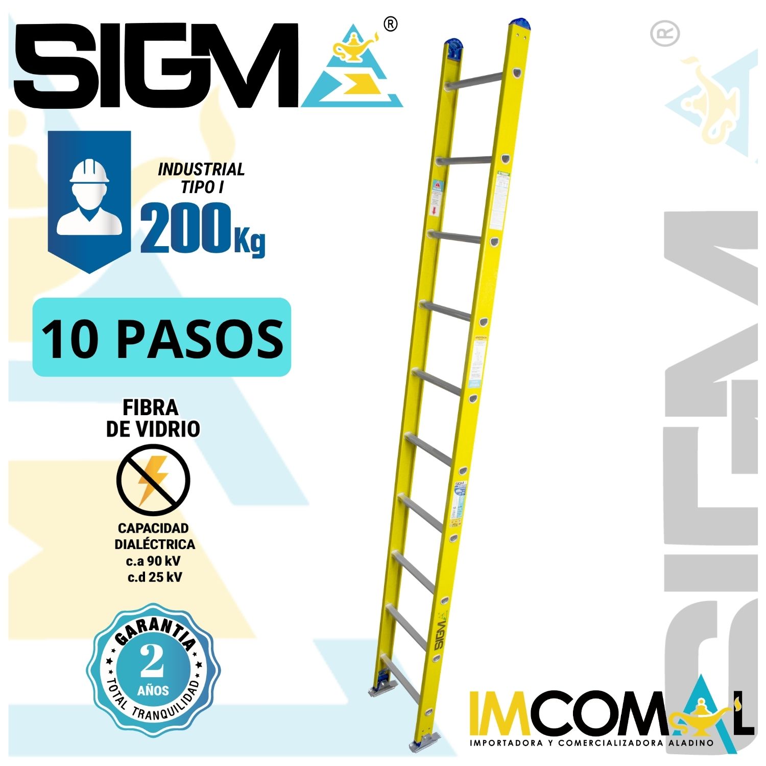 ESCALERA FIBRA DE VIDRIO ARRIMO DE 10 PASOS. CAP. MAX. DE CARGA: 200 KG. TIPO I (INDUSTRIAL) - 1