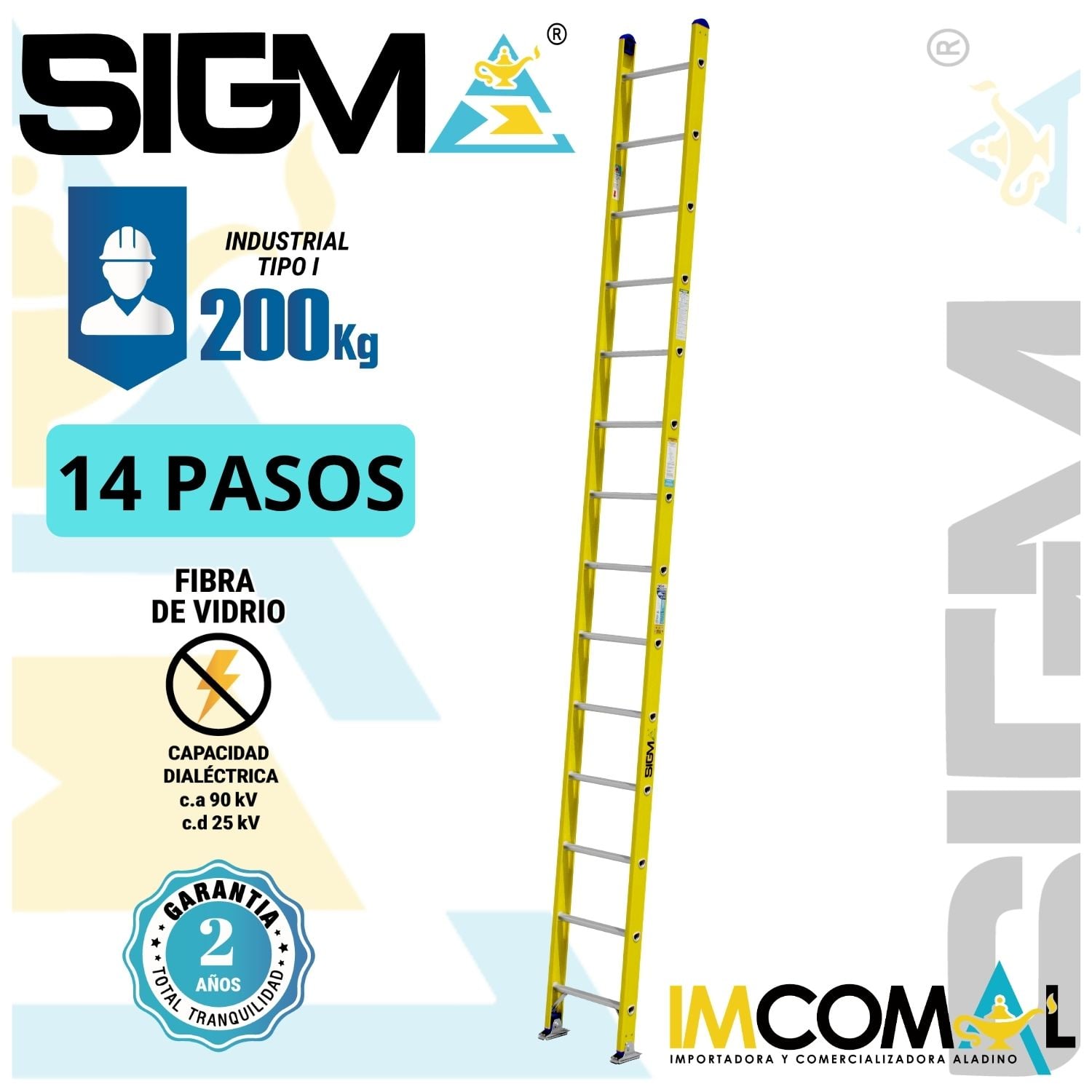 ESCALERA FIBRA DE VIDRIO ARRIMO DE 14 PASOS. CAP. MAX. DE CARGA: 200 KG. TIPO I (INDUSTRIAL) - 1