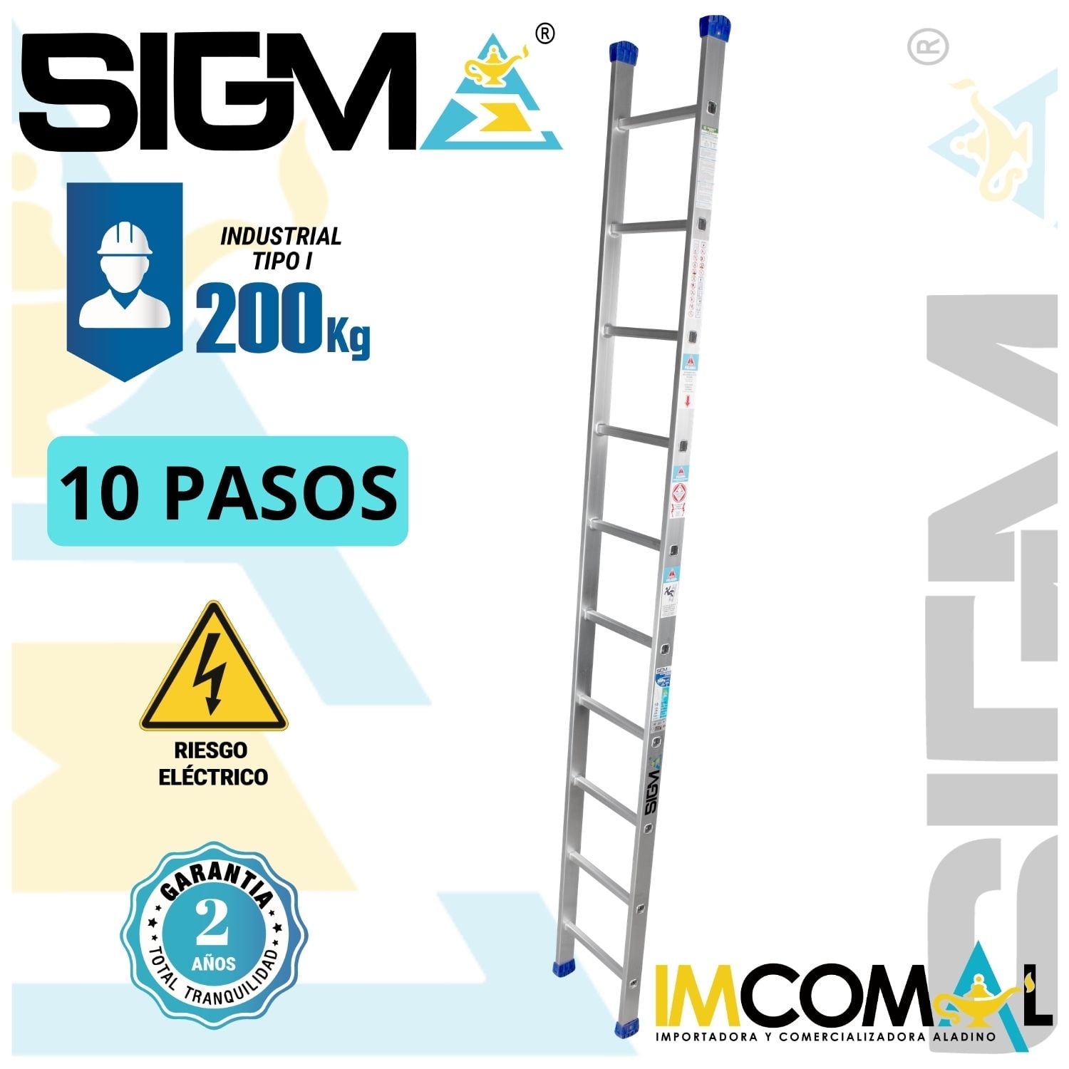 ESCALERA ALUMINIO ARRIMO DE 10 PASOS. CAP. MAX. DE CARGA: 200 KG. TIPO I (INDUSTRIAL) - 1