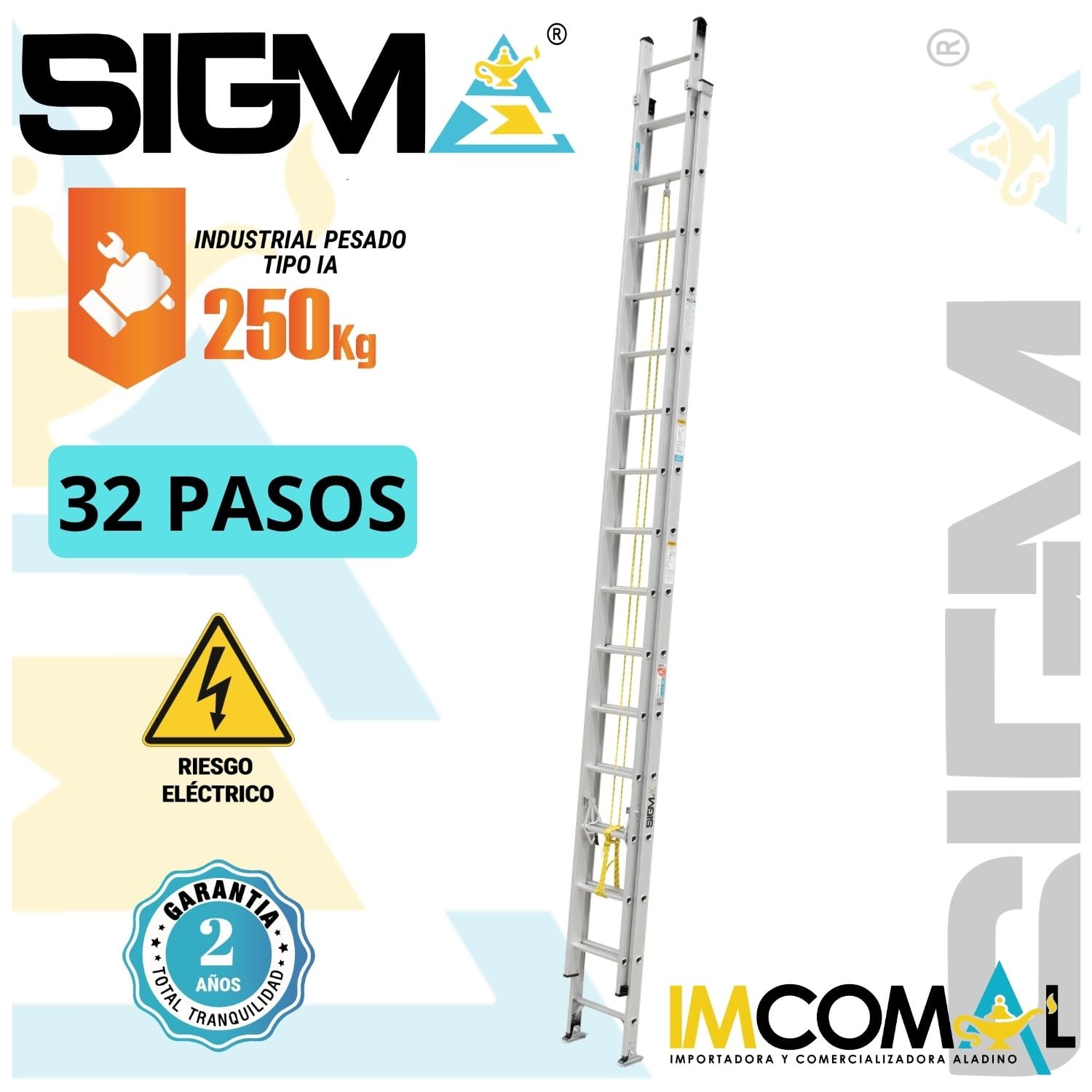 ESCALERA ALUMINIO TELESCÓPICA DE 32 PASOS. CAP. MAX. DE CARGA: 250 KG. TIPO IA (INDUSTRIAL PESADO) - 1