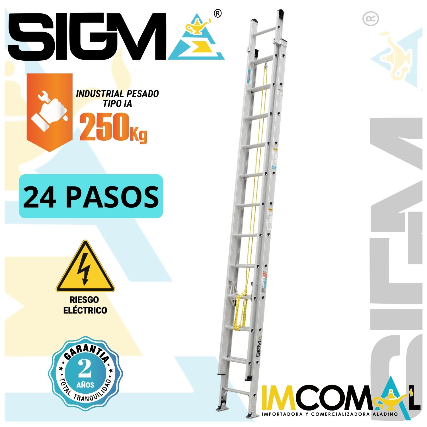 ESCALERA ALUMINIO TELESCÓPICA DE 24 PASOS. CAP. MAX. DE CARGA: 250 KG. TIPO IA (INDUSTRIAL PESADO) - 1