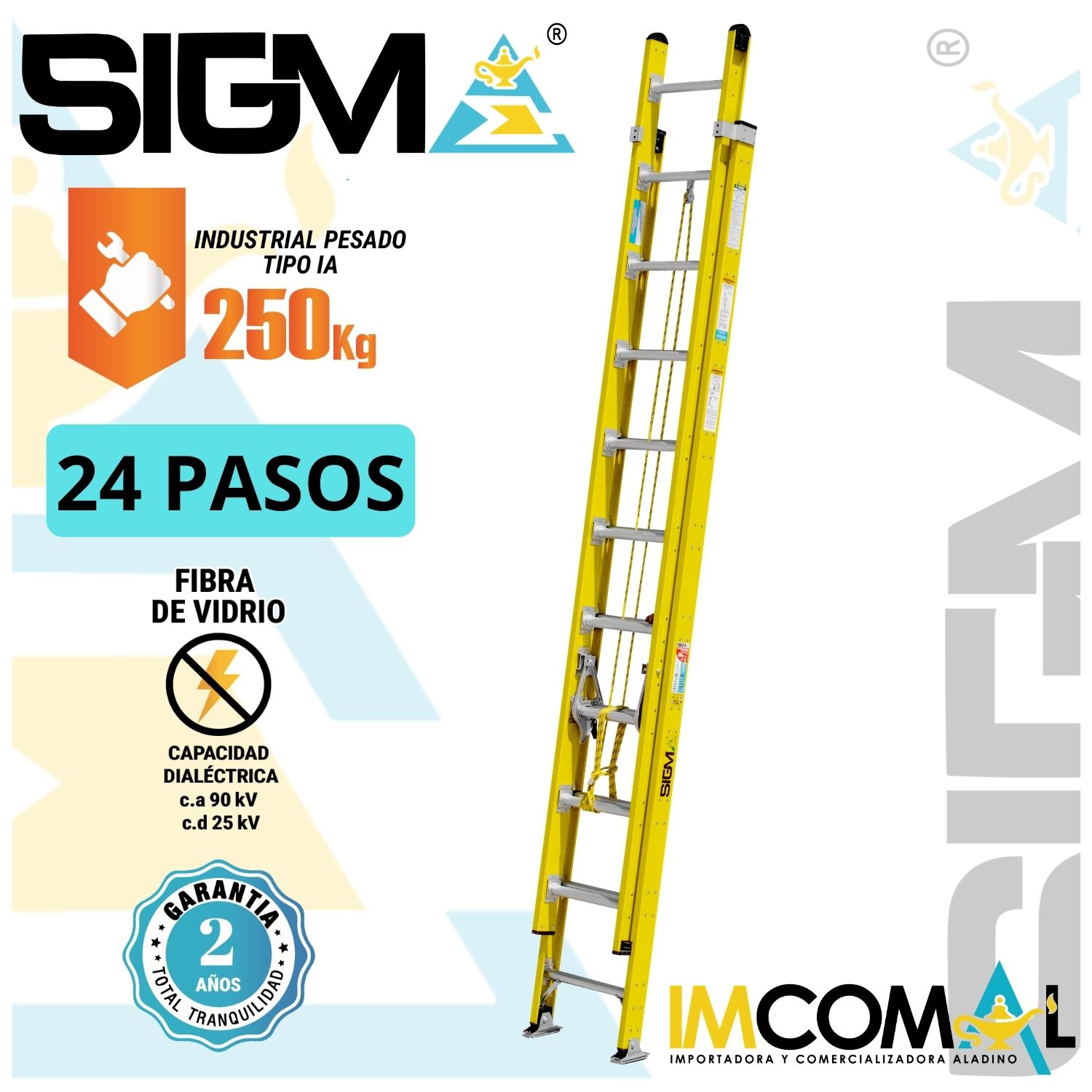 ESCALERA FIBRA DE VIDRIO TELESCÓPICA DE 24 PASOS. CAP. MAX. DE CARGA: 250 KG. TIPO IA (INDUSTRIAL PESADO) - 1