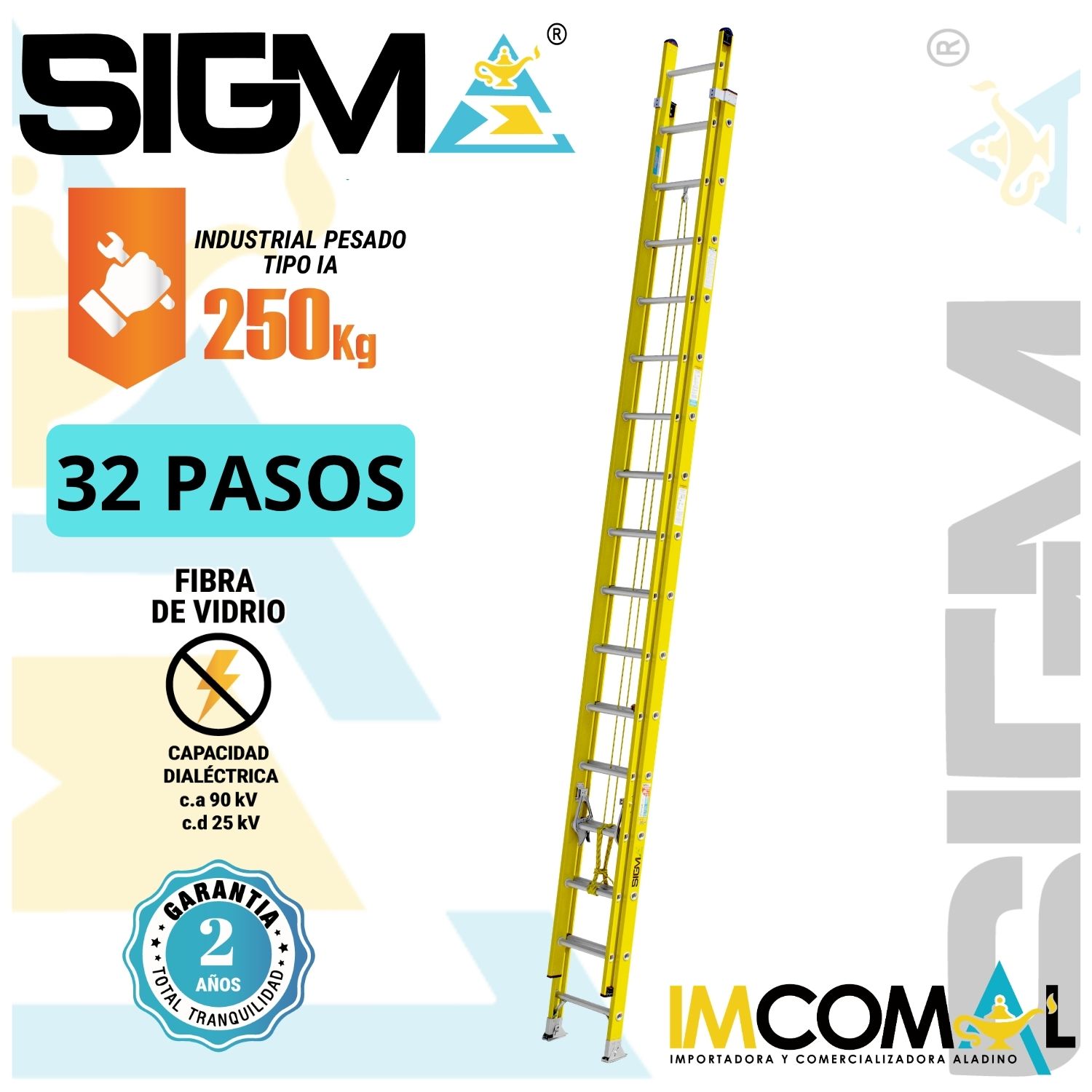 ESCALERA FIBRA DE VIDRIO TELESCÓPICA DE 32 PASOS. CAP. MAX. DE CARGA: 250 KG. TIPO IA (INDUSTRIAL PESADO) - 1