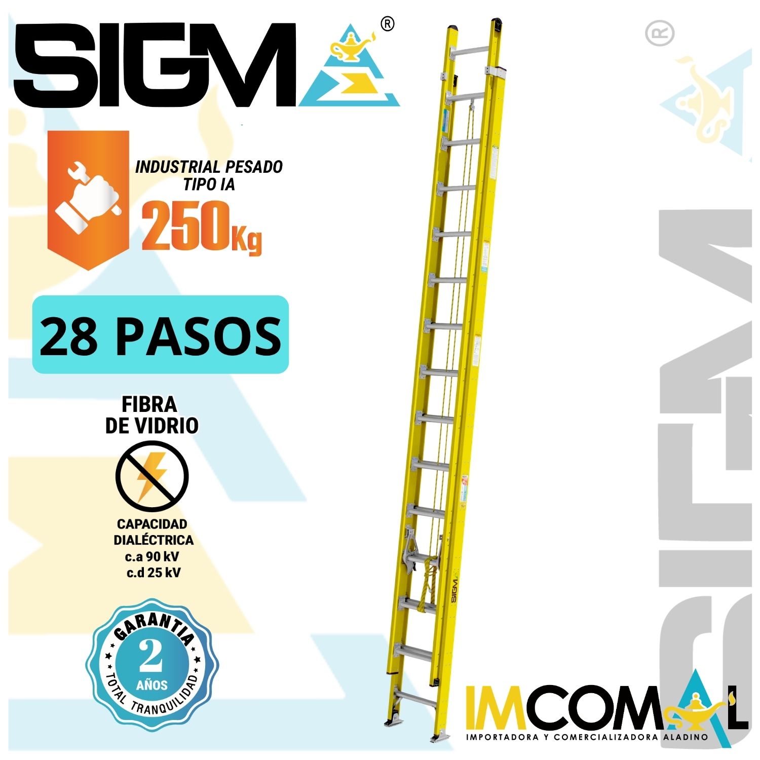 ESCALERA FIBRA DE VIDRIO TELESCÓPICA DE 28 PASOS. CAP. MAX. DE CARGA: 250 KG. TIPO IA (INDUSTRIAL PESADO) - 1