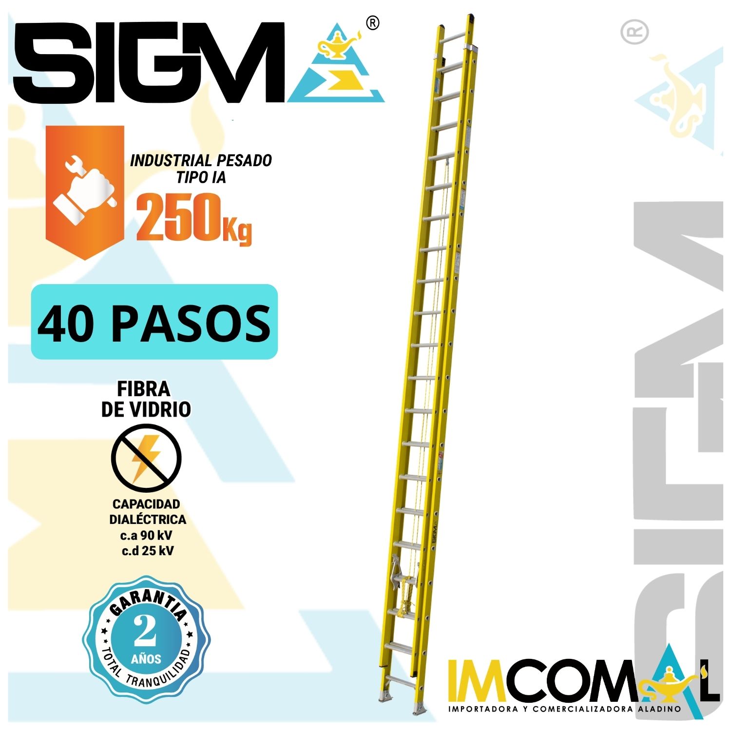 ESCALERA FIBRA DE VIDRIO TELESCÓPICA DE 40 PASOS. CAP. MAX. DE CARGA: 250 KG. TIPO IA (INDUSTRIAL PESADO) - 1