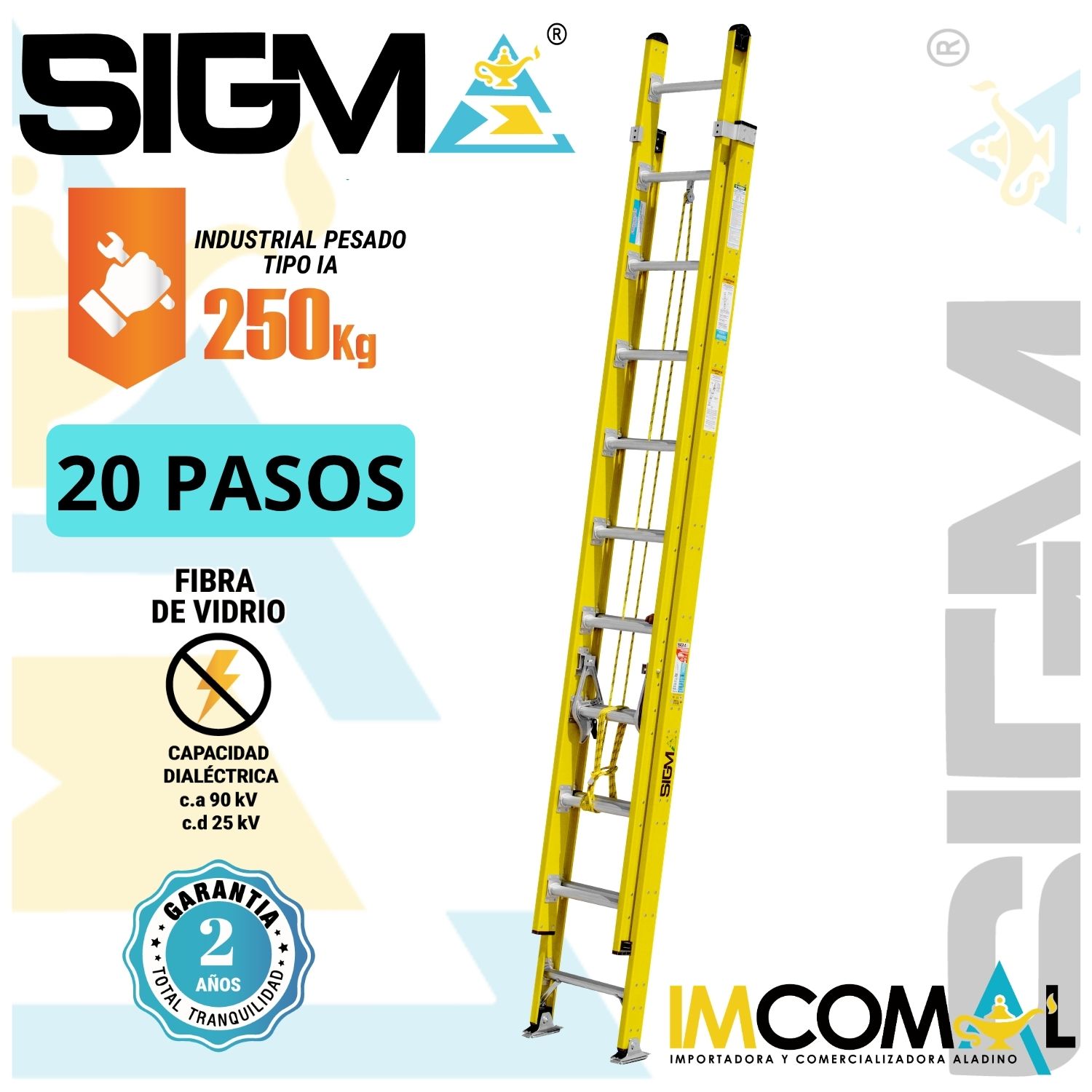 ESCALERA FIBRA DE VIDRIO TELESCÓPICA DE 20 PASOS. CAP. MAX. DE CARGA: 250 KG. TIPO IA (INDUSTRIAL PESADO) - 1