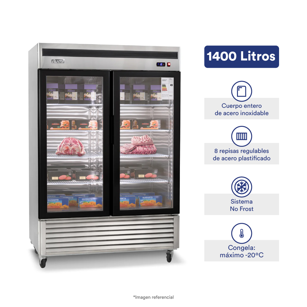 ARMARIO FRIGORÍFICO FAN COOLING ILUMI DE 1400 LTS 2 PUERTAS VIDRIO - 1