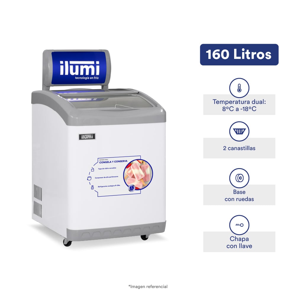 CONGELADOR DUAL ILUMI TAPA VIDRIO DE 160 LTS - 1