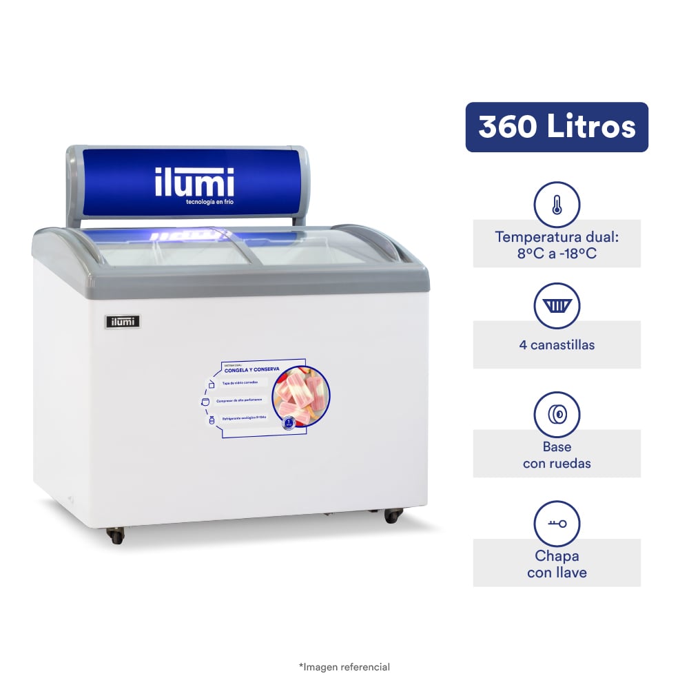 CONGELADOR ILUMI TF-3600 360 LTS DUAL TAPA VIDRIO - 1
