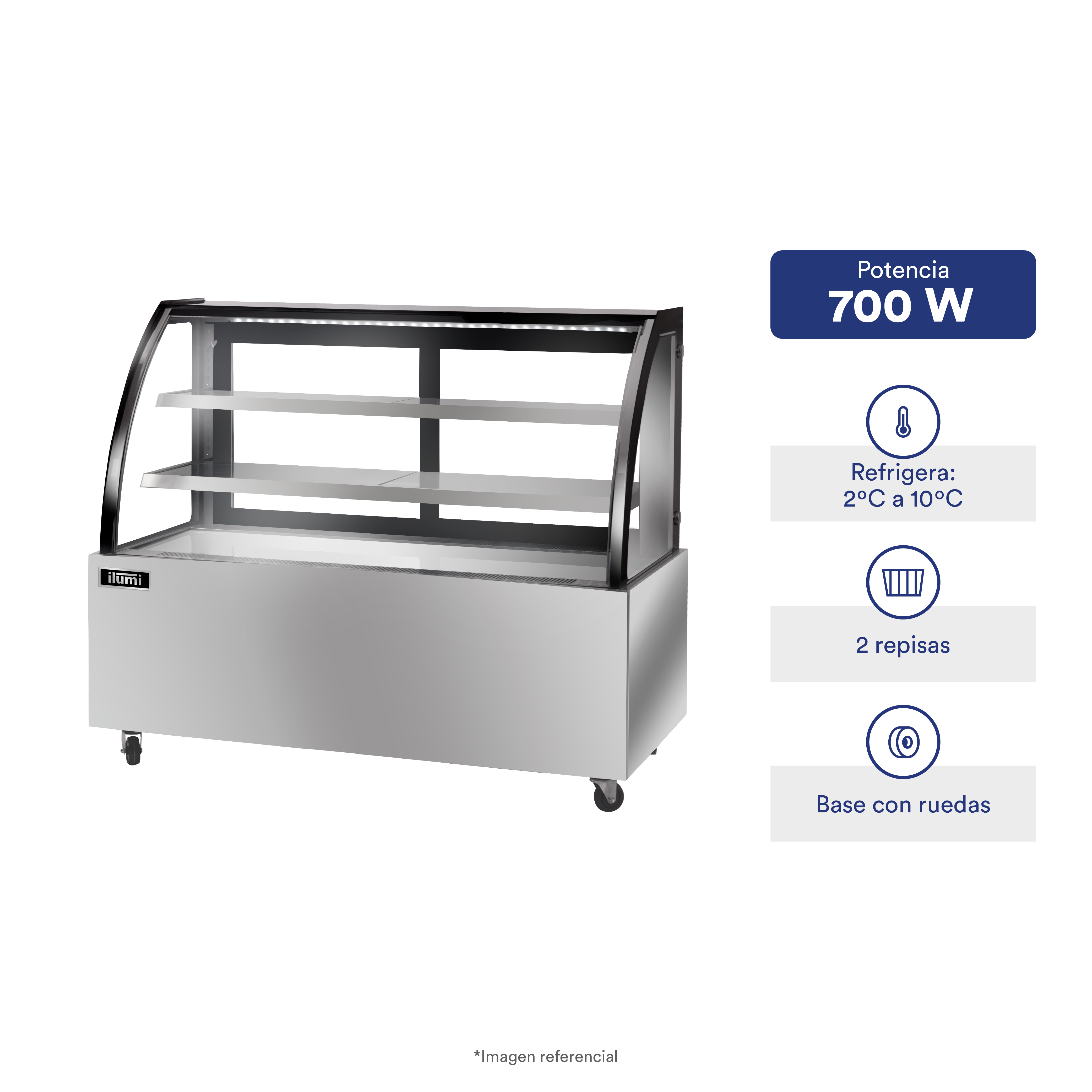 VITRINA ILUMI REFRIGERADA CURVA 2 NIVELES VRD-1500AI - 1