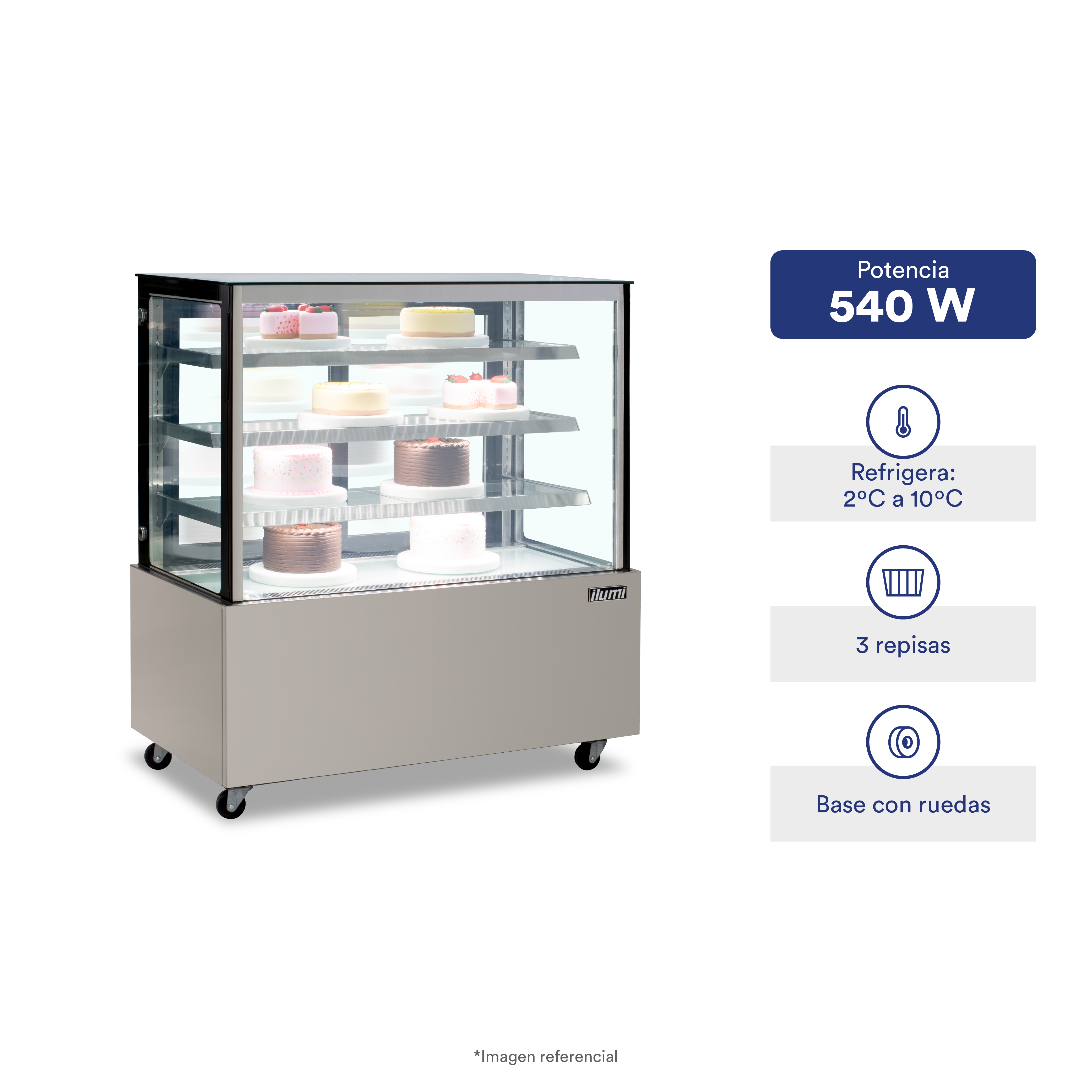 VITRINA ILUMI REFRIGERADA PLANA 3 NIVELES VRFH-1250AI - 1