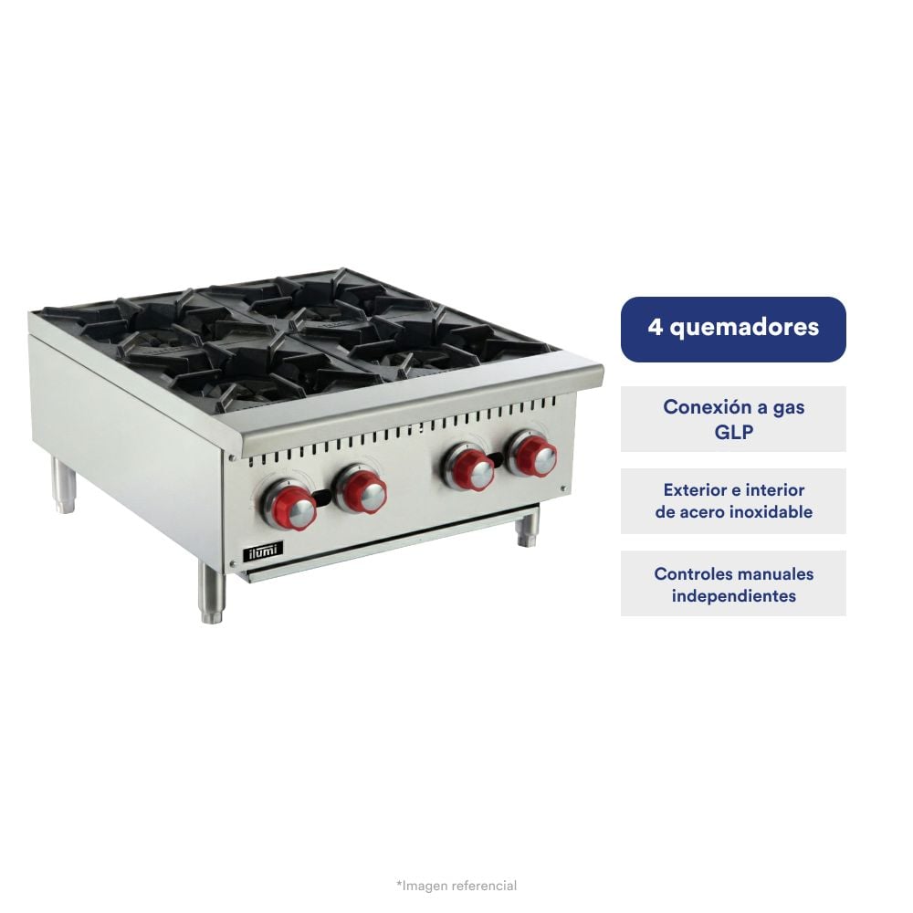COCINA INDUSTRIAL ILUMI DE SOBREMESA A GAS CON 4 HORNILLAS - 1