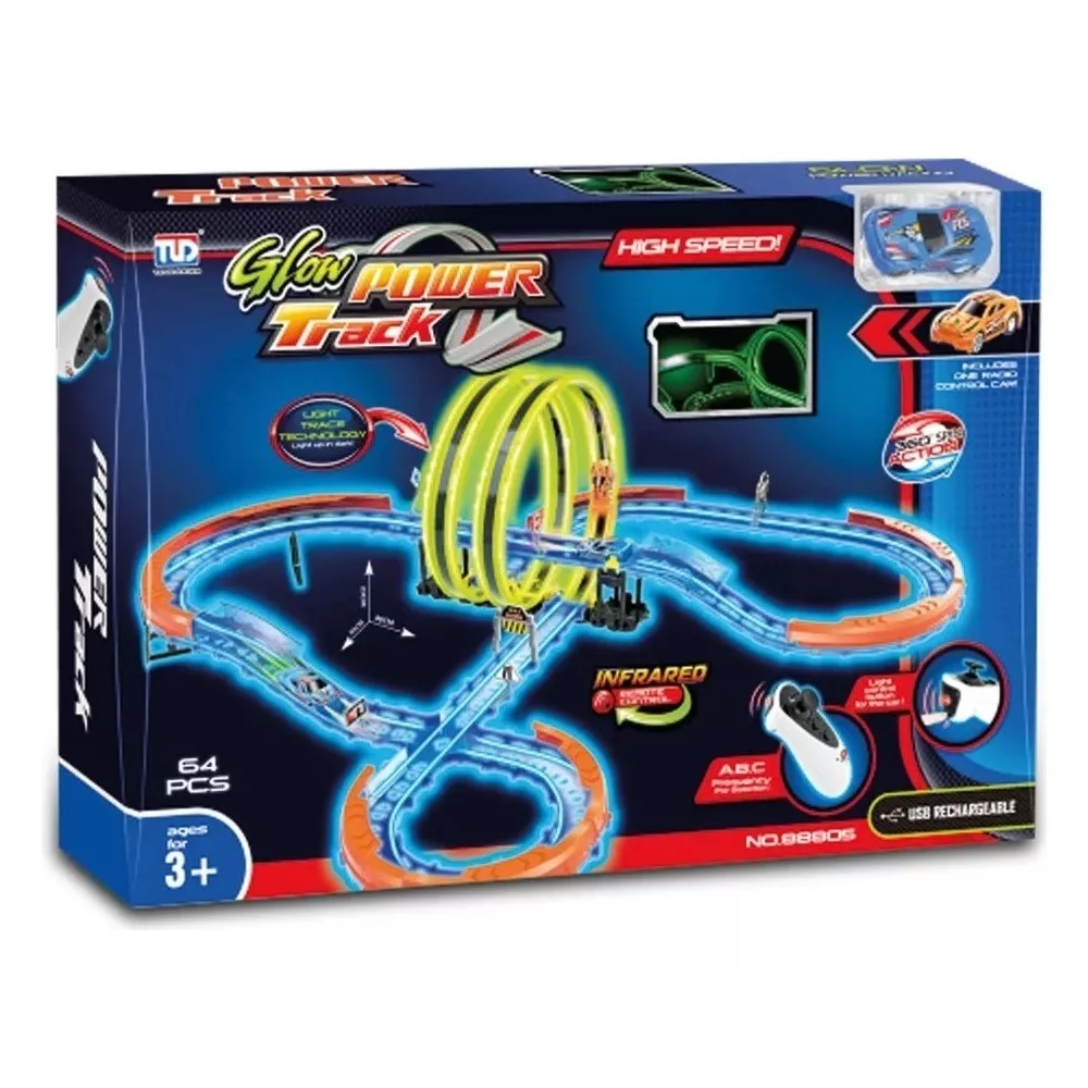 PISTA TENGLEADER 64 PIEZAS CON 1 CARRITO Y RIELES NEON - 3