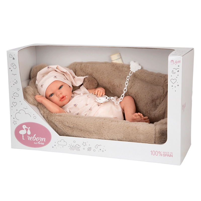 MUÑECA REBORN 40 CM LIDIA BEIGE CON CUNA - ARIAS 98189 - 2
