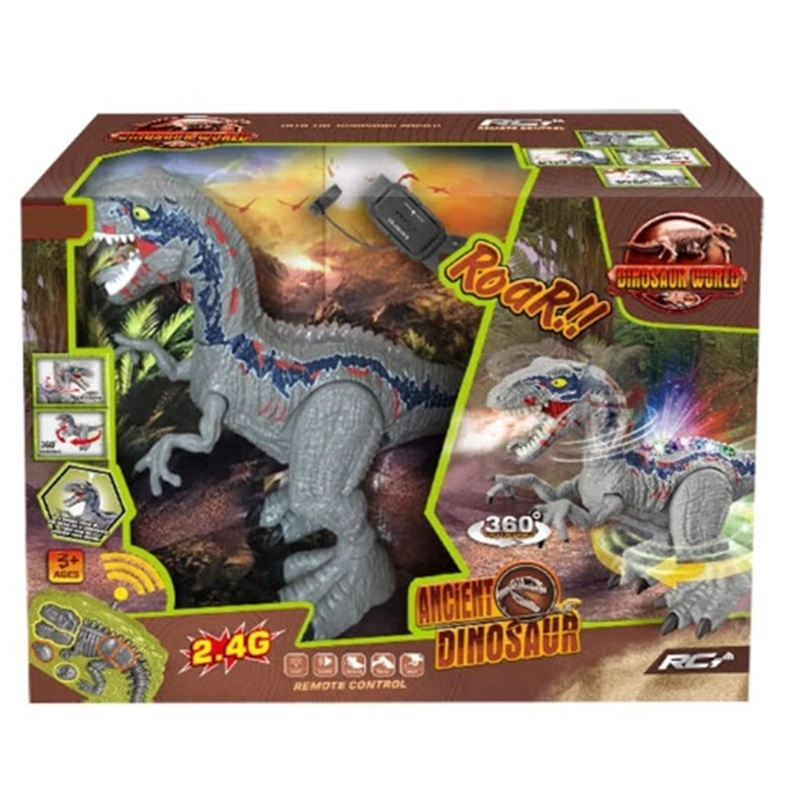 DINO VELOCIRAPTOR CON CONTROL REMOTO Y GIROS 360 SONIDO Y EFECTOS DE HUMO - 1
