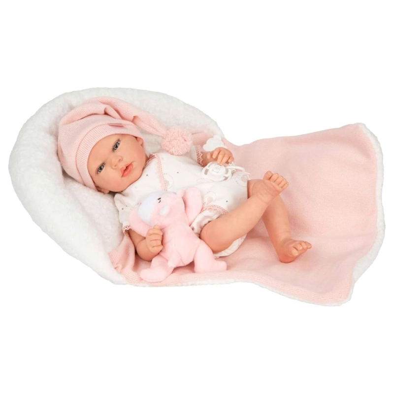 BEBÉ REBORN ARIAS 40CM ARIEL ROSA CON MANTA Y PELUCHE - 2