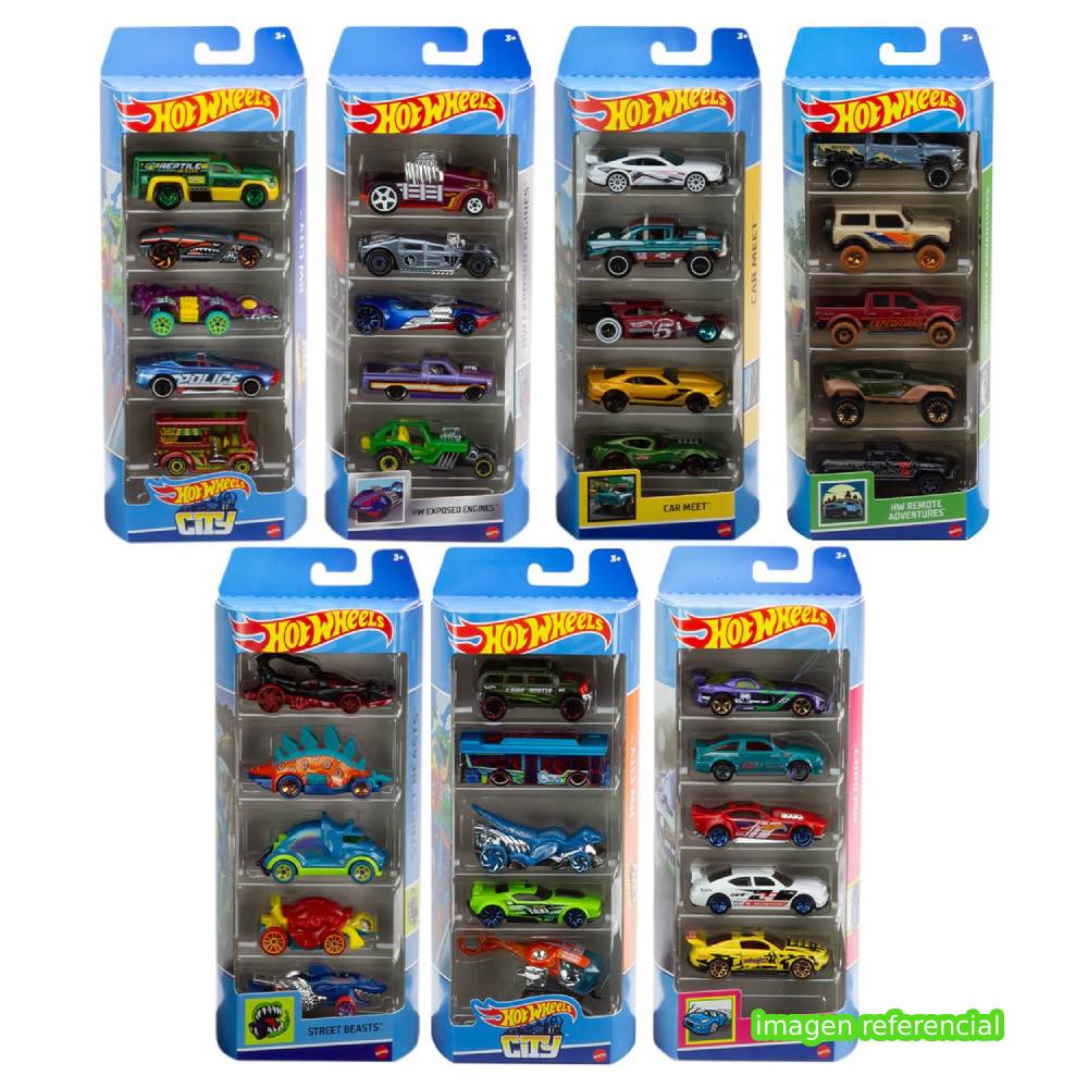 HOT WHEELS BASICOS PACK 5 CARRITOS - 1