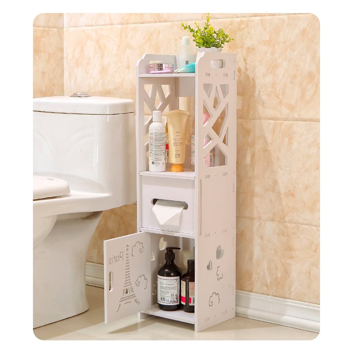 ORGANIZADOR ESTANTE DE MADERA MDF PARA BAÑO PUERTA PAPEL TOALLA MULTIUSO SJ216 - 1
