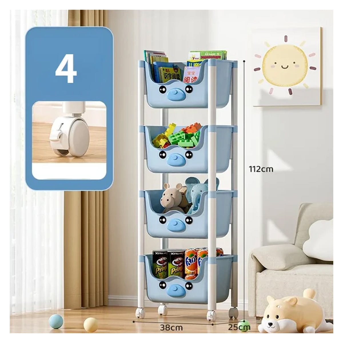 ORGANIZADOR CAJA DE JUGUETES 4 NIVELES PLEGABLE CON RUEDAS CHANCHITO - 1