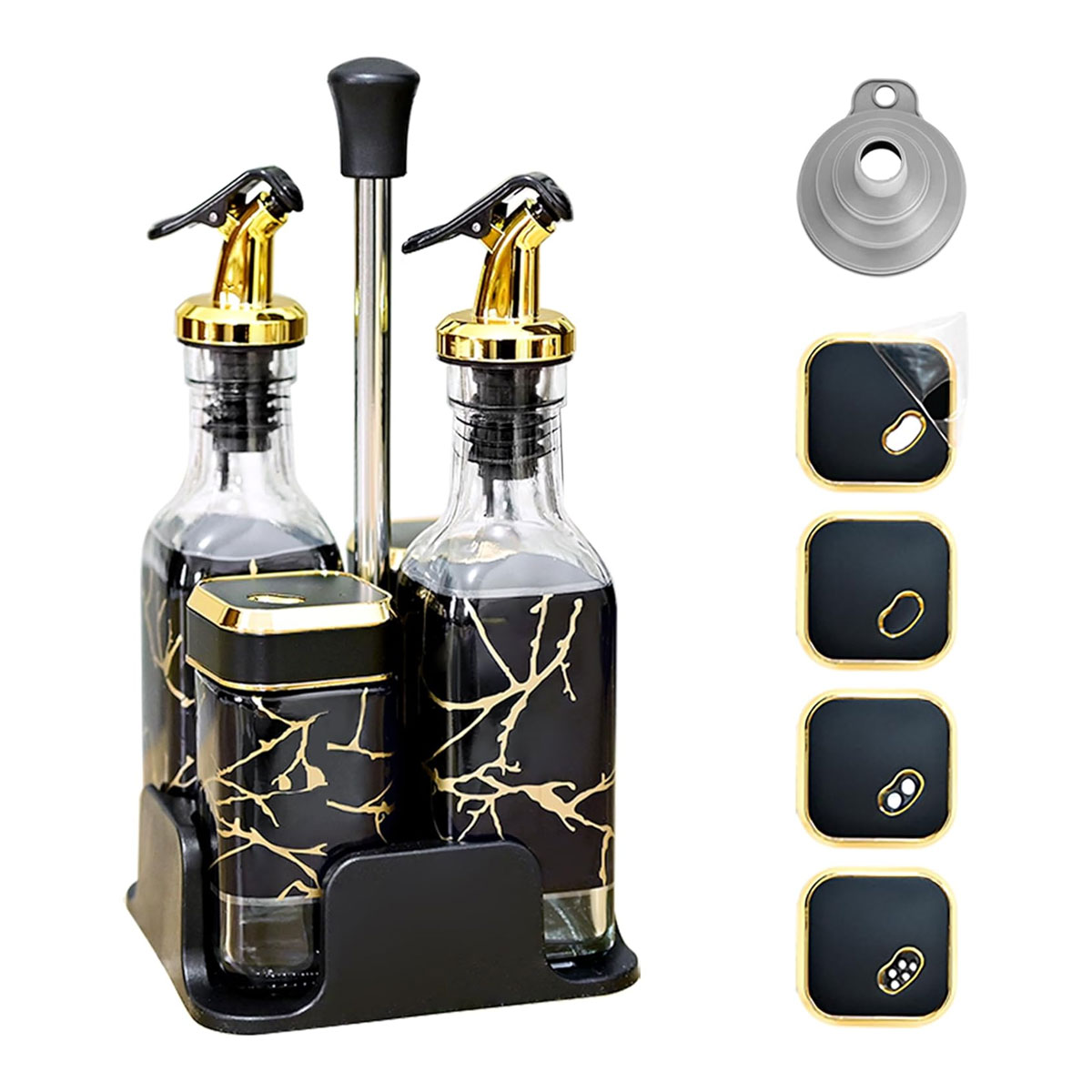 SET DE DISPENSADOR DE ACEITE VINAGRE Y CONDIMENTEROS ESPECIEROS 4 PIEZAS - 1