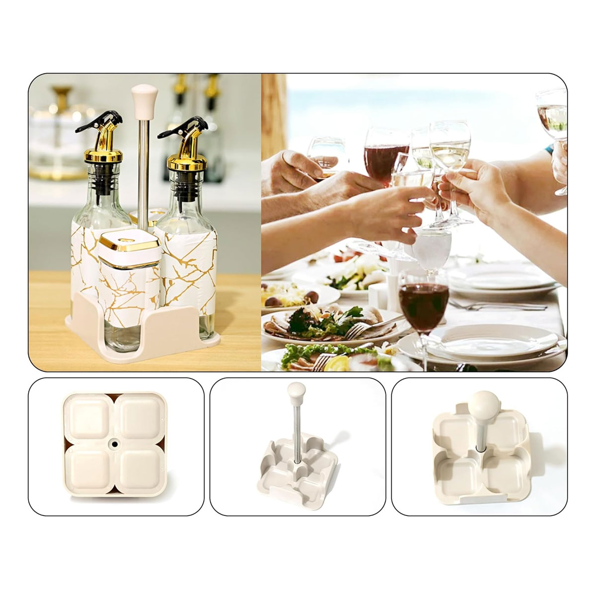 SET DE DISPENSADOR DE ACEITE VINAGRE Y CONDIMENTEROS ESPECIEROS 4 PIEZAS - 2