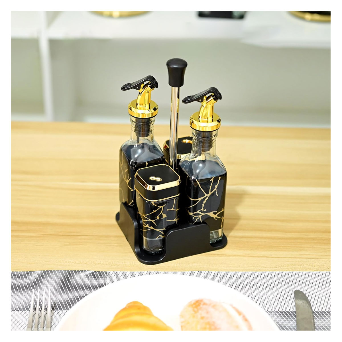 SET DE DISPENSADOR DE ACEITE VINAGRE Y CONDIMENTEROS ESPECIEROS 4 PIEZAS - 3