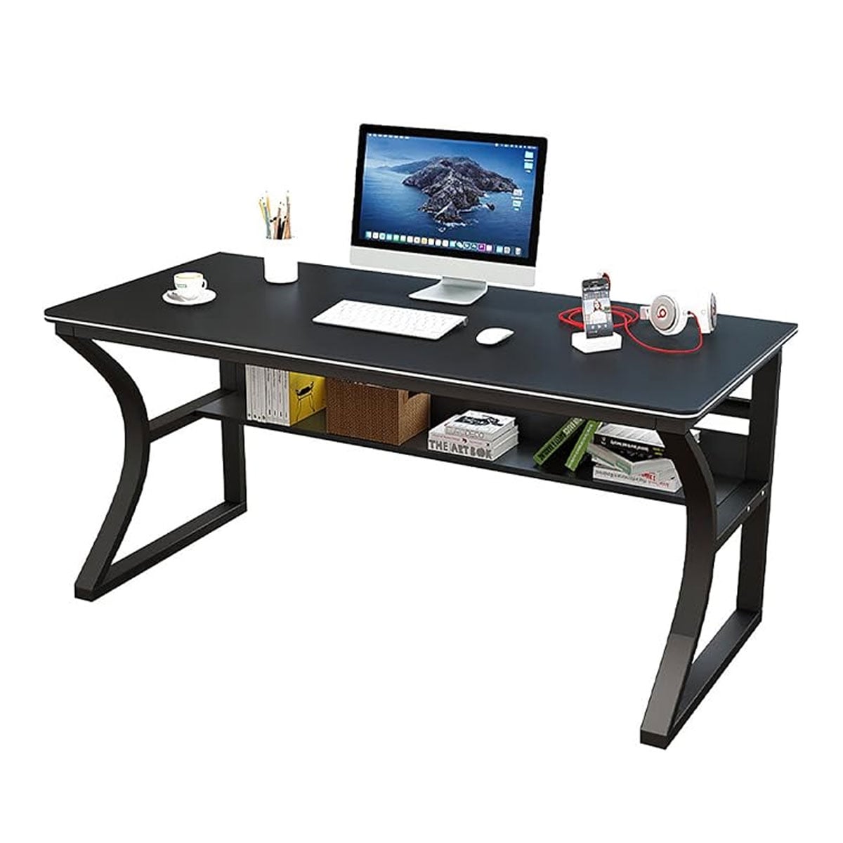 ESCRITORIO MODERNO NEGRO 2 NIVELES 120CM MODELO 2026 - 1