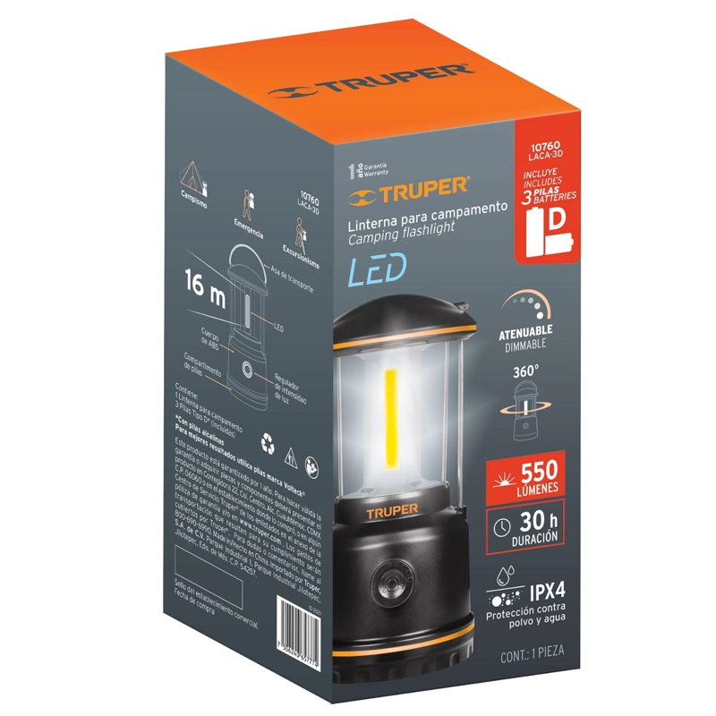 LINTERNA DE LED PARA CAMPAMENTO TIPO FAROL DE PILAS 3 D - 6