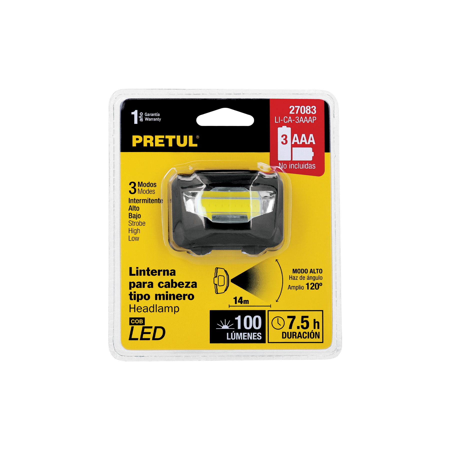 LINTERNA DE MINERO 3 LEDS DE 3 PILAS AAA PRETUL - 5