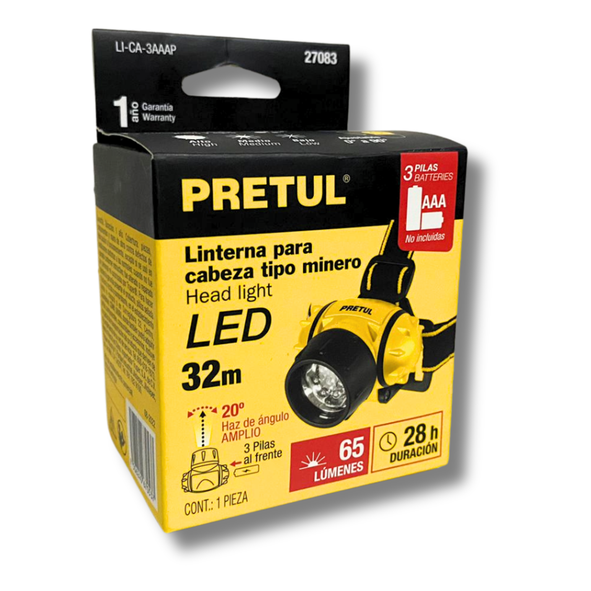 LINTERNA DE MINERO 3 LEDS DE 3 PILAS AAA PRETUL - 6