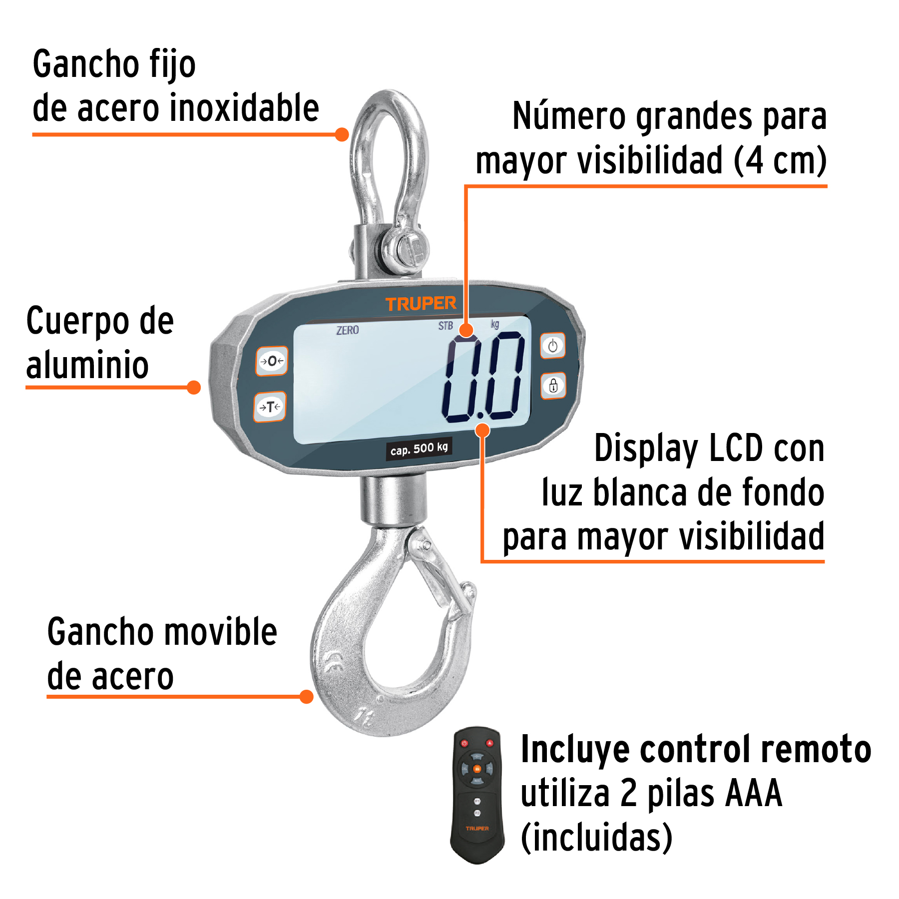 BALANZA ELECTRÓNICA COLGANTE 500KG TRUPER - 2