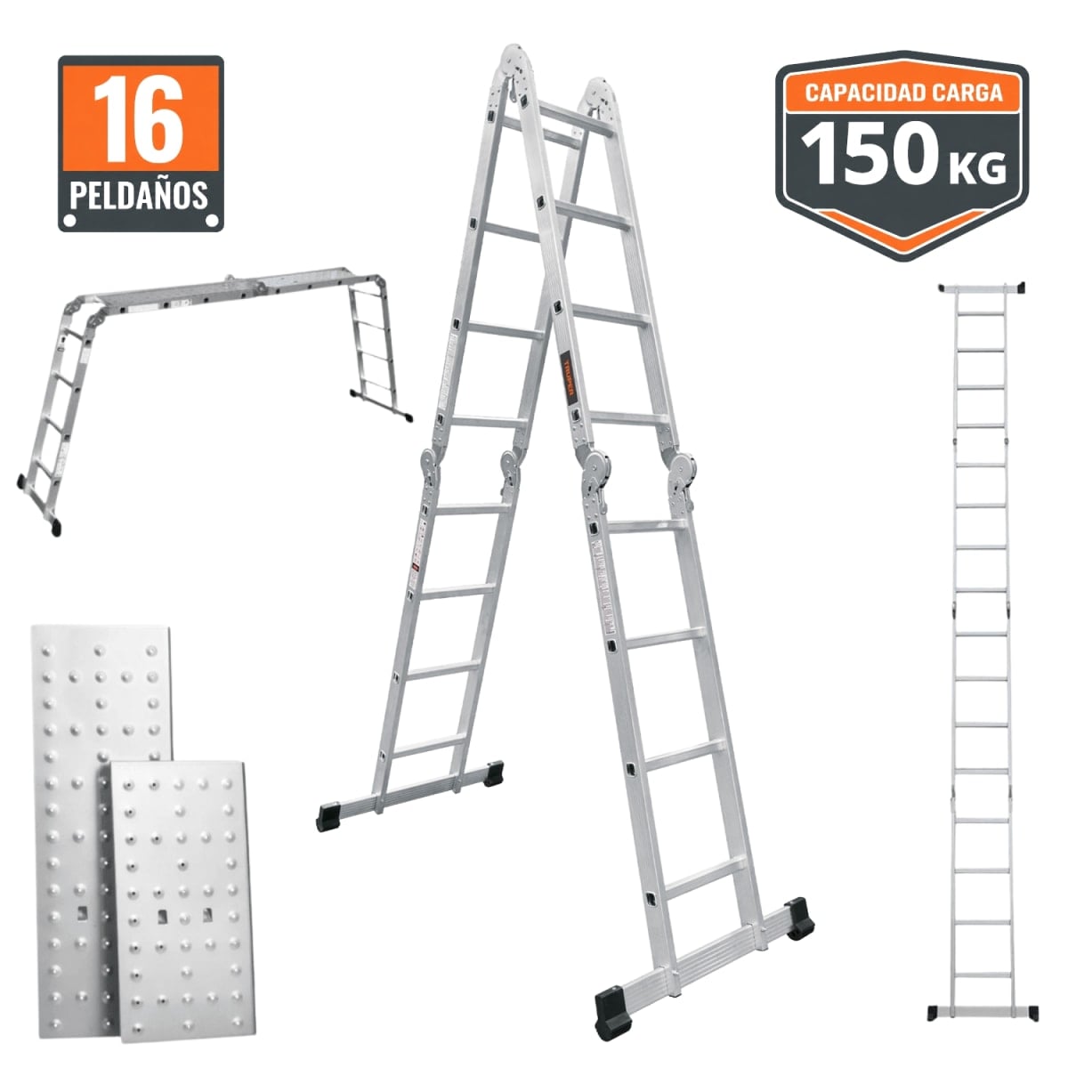 ESCALERA TRUPER MULTIPOSICIÓN SOPORTA 200 KG 101906 16 PELDAÑOS - 1