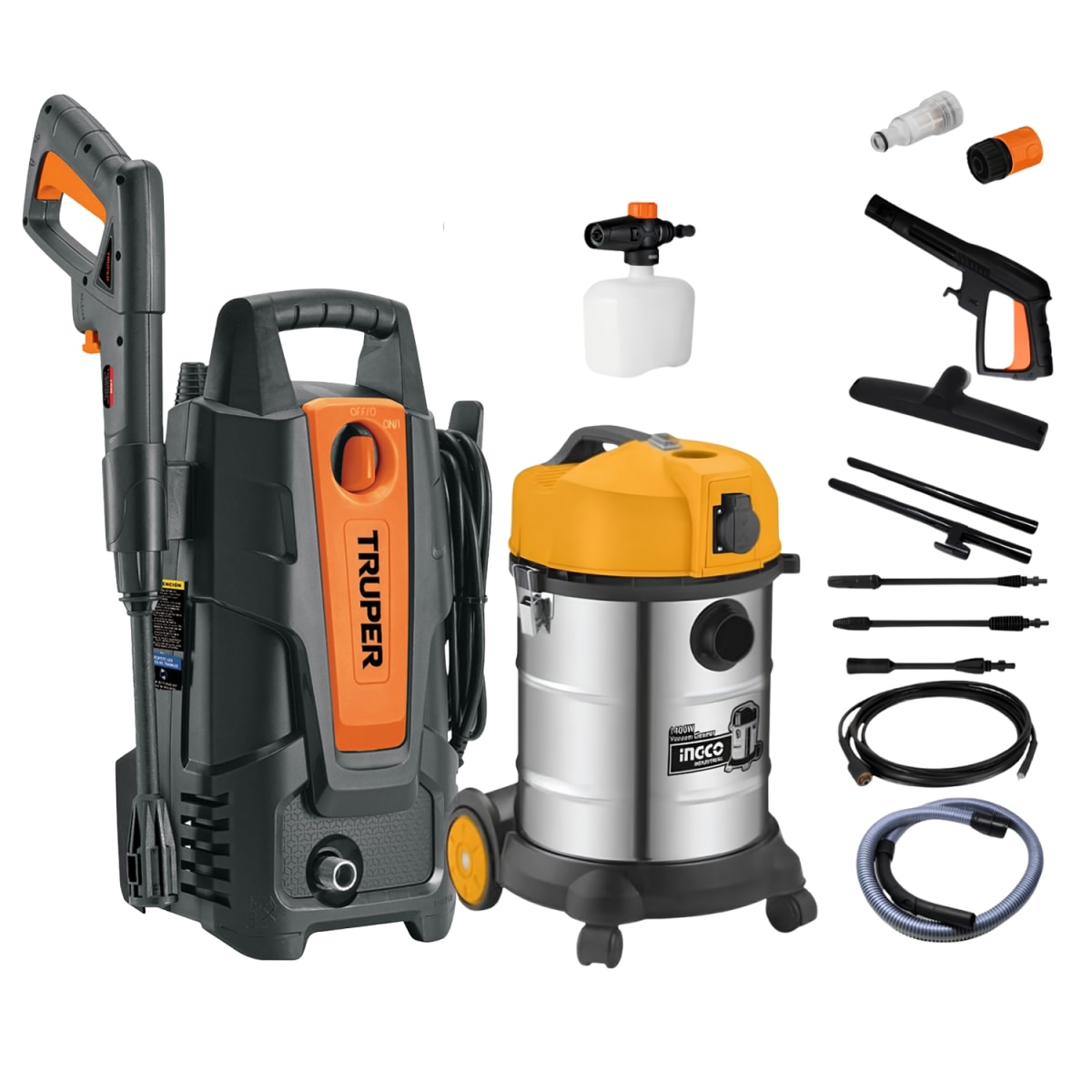 HIDROLAVADORA 1500 PSI TRUPER + ASPIRADORA 30 LITROS INGCO 102095-VC14301 - 1