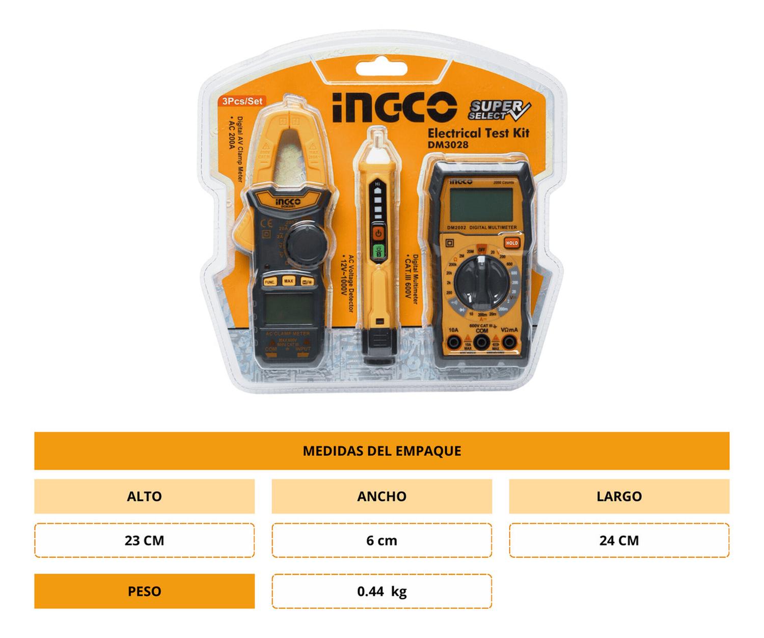 KIT DE 3 HERRAMIENTAS PARA PRUEBAS ELÉCTRICAS INGCO DM3028 - 9