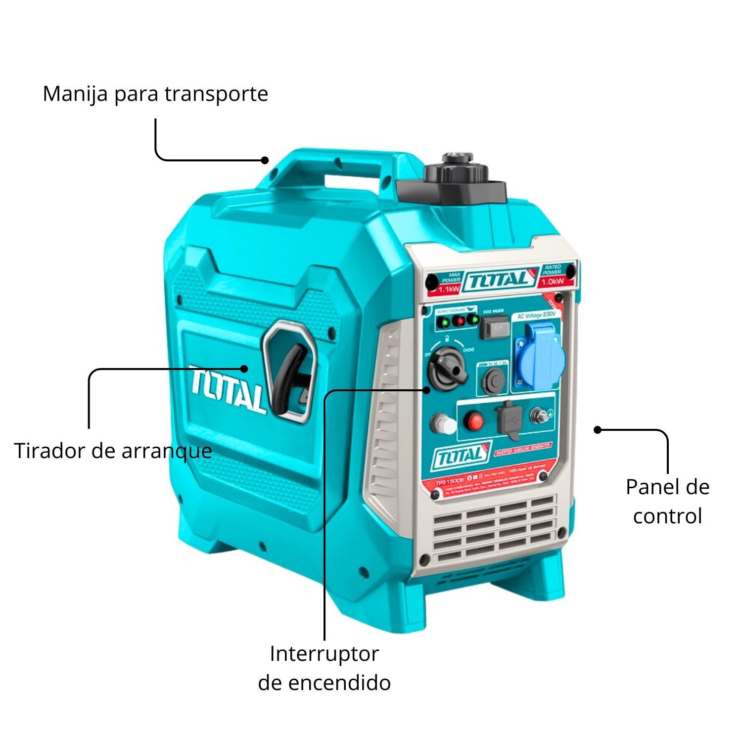 GENERADOR GASOLINERO SILENCIOSO ENCAPSULADO 1100W TOTAL - 3