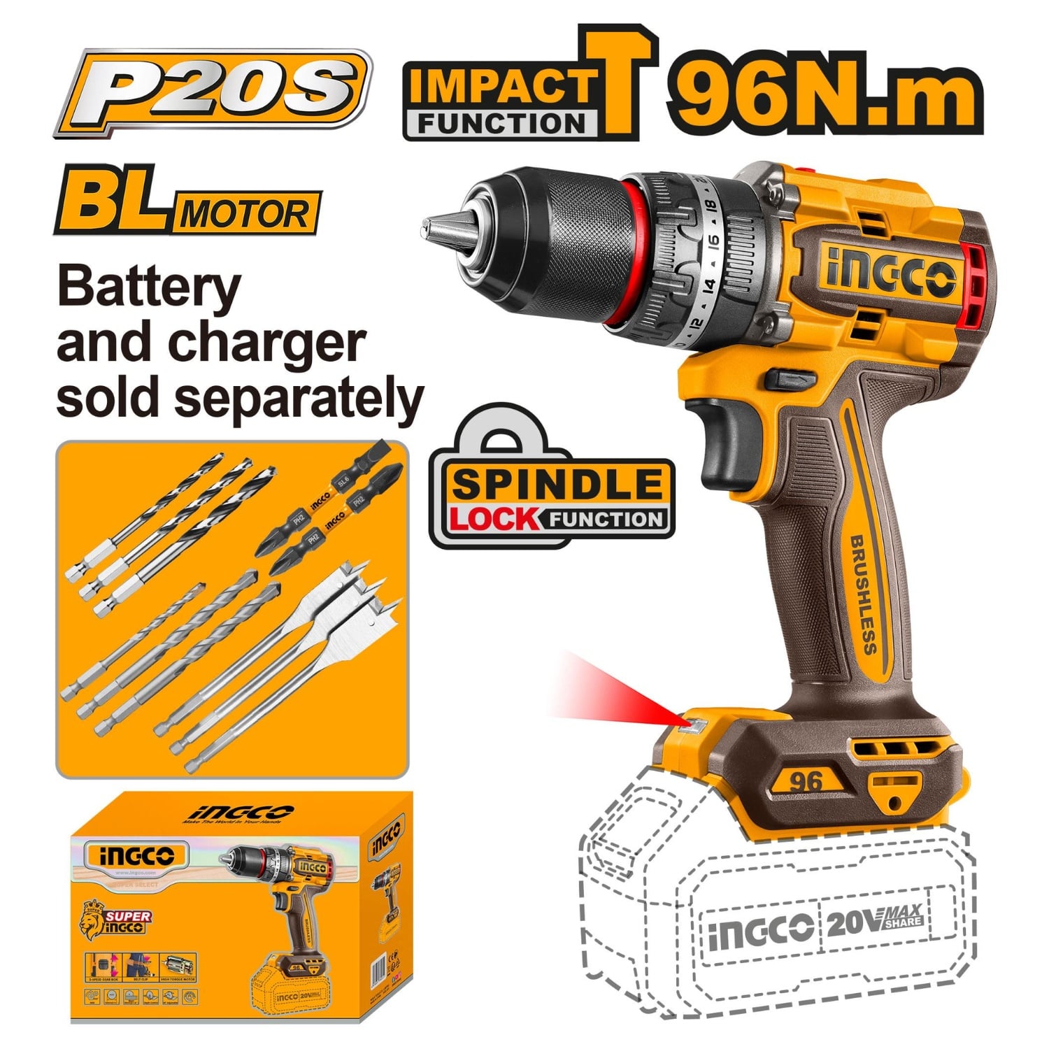 TALADRO PERCUTOR 96NM SOLO CABEZAL INDUSTRIAL INGCO - 2
