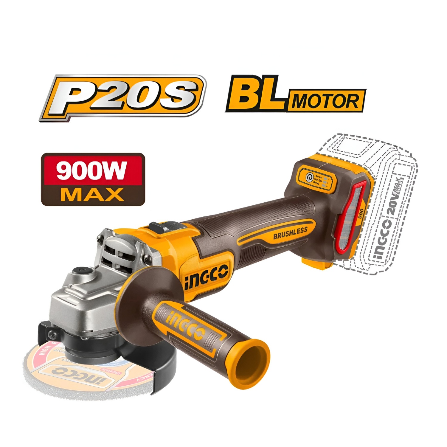 AMOLADORA INALÁMBRICA 900W + BATERÍA 4AH Y CARGADOR INDUSTRIAL INGCO - 3