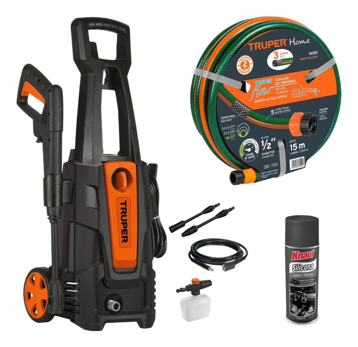HIDROLAVADORA ELÉCTRICA 1800PSI + MANGUERA 15 METROS TRUPER - 1